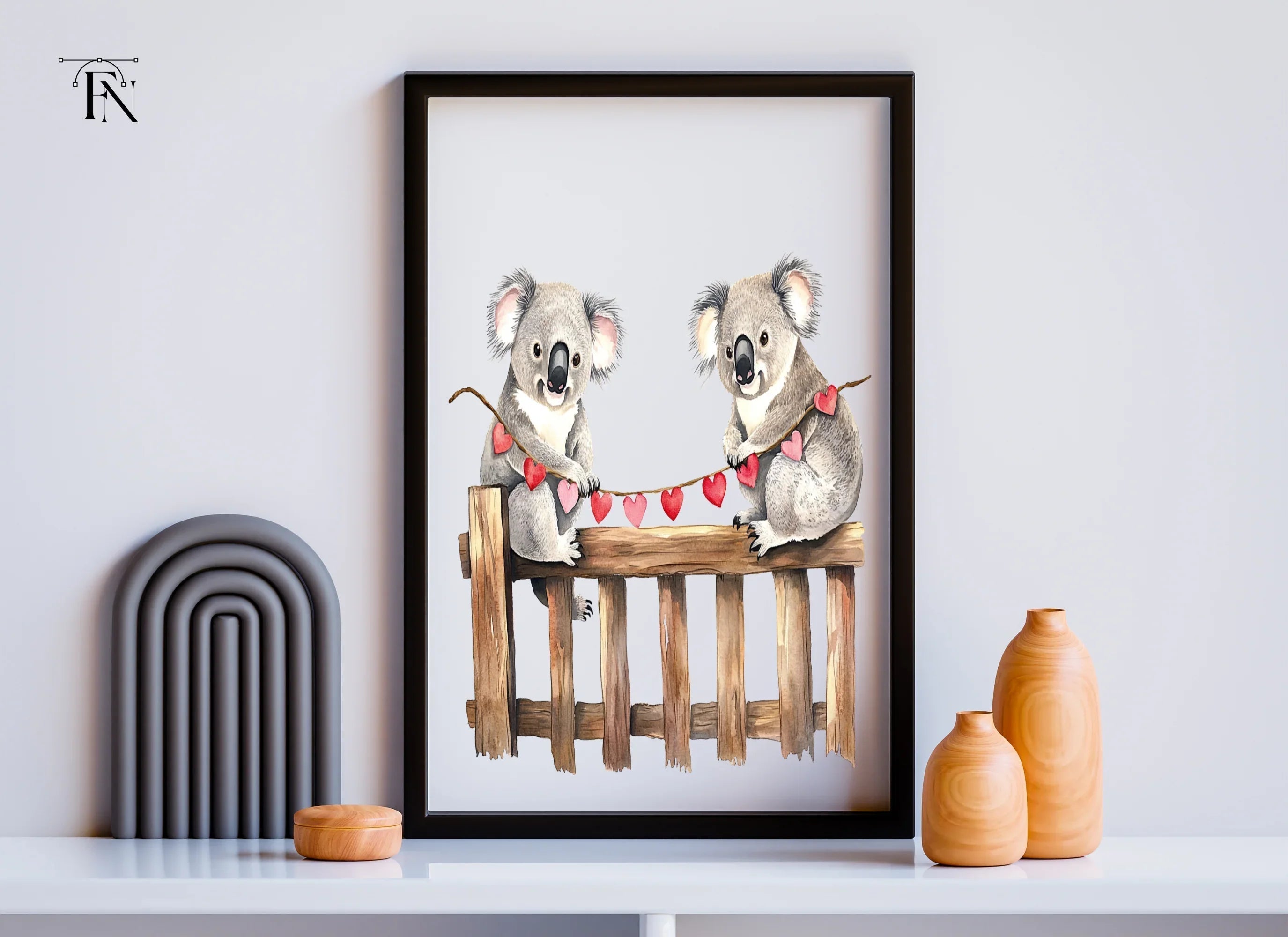Koalas on Fence with Heart Garland Clipart Bundle