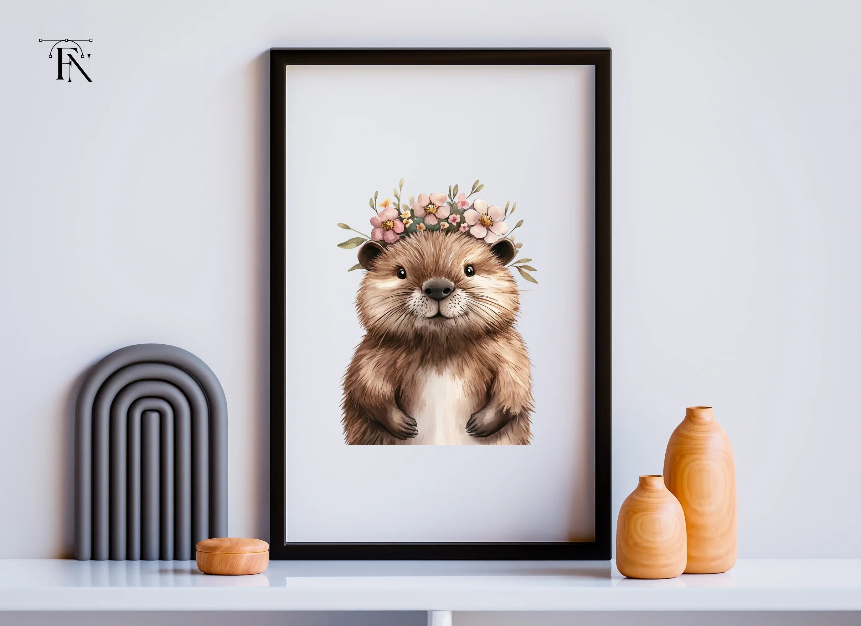 Cute Otter with Flower Crown Clipart Bundle