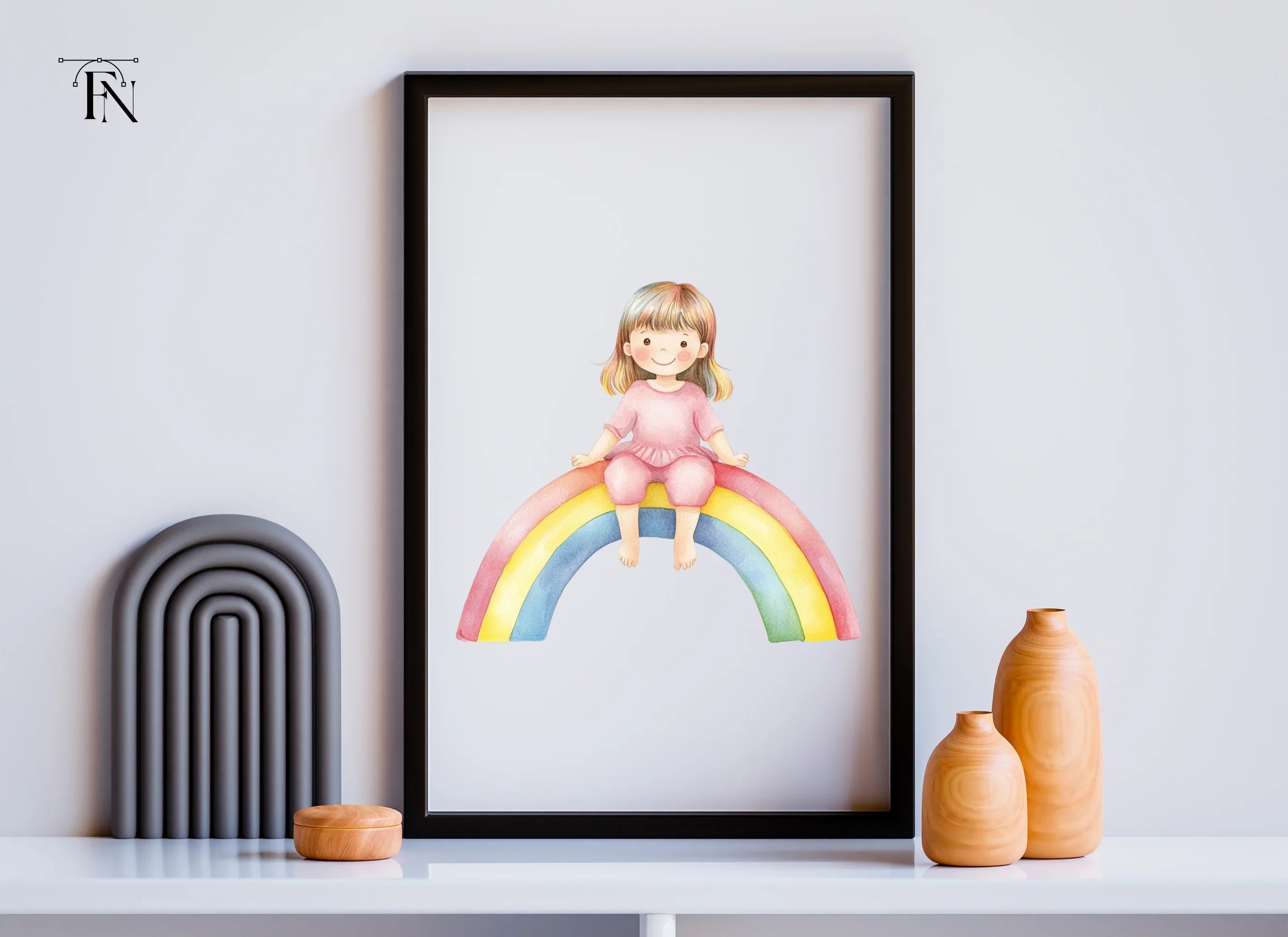 Sweet Girls on Rainbow Clipart Bundle