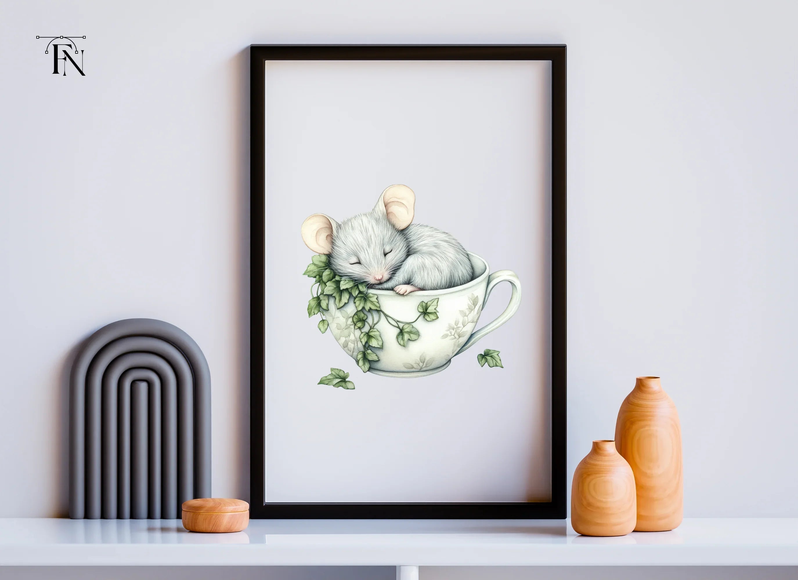 Sleeping Mouse in Teacup Clipart Bundle