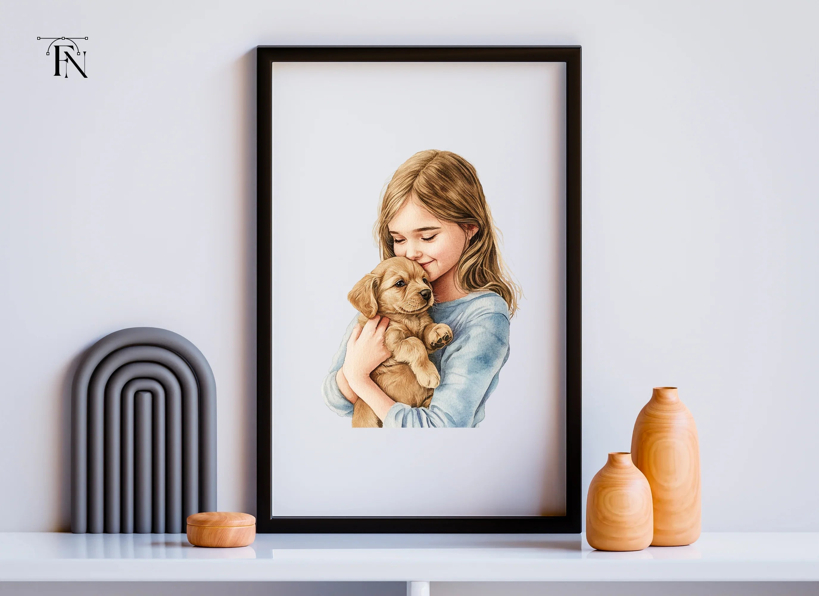 Girls Cuddling Puppies Clipart Bundle