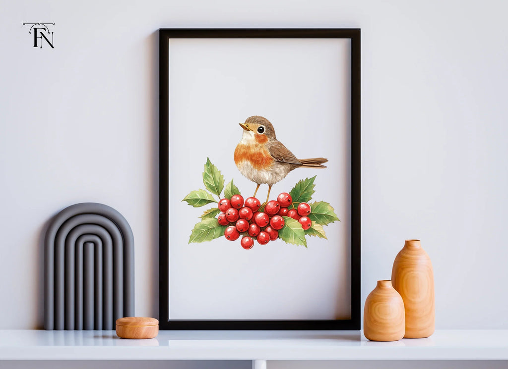 Robins with Holly Berries Clipart Bundle