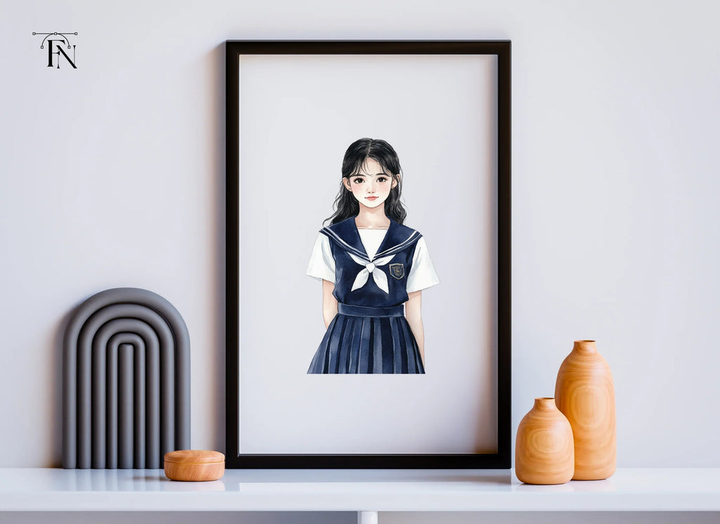 Japanese School Girl Uniform Clipart Bundle
