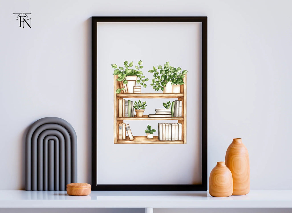 Bookshelf with Potted Plants Clipart Bundle