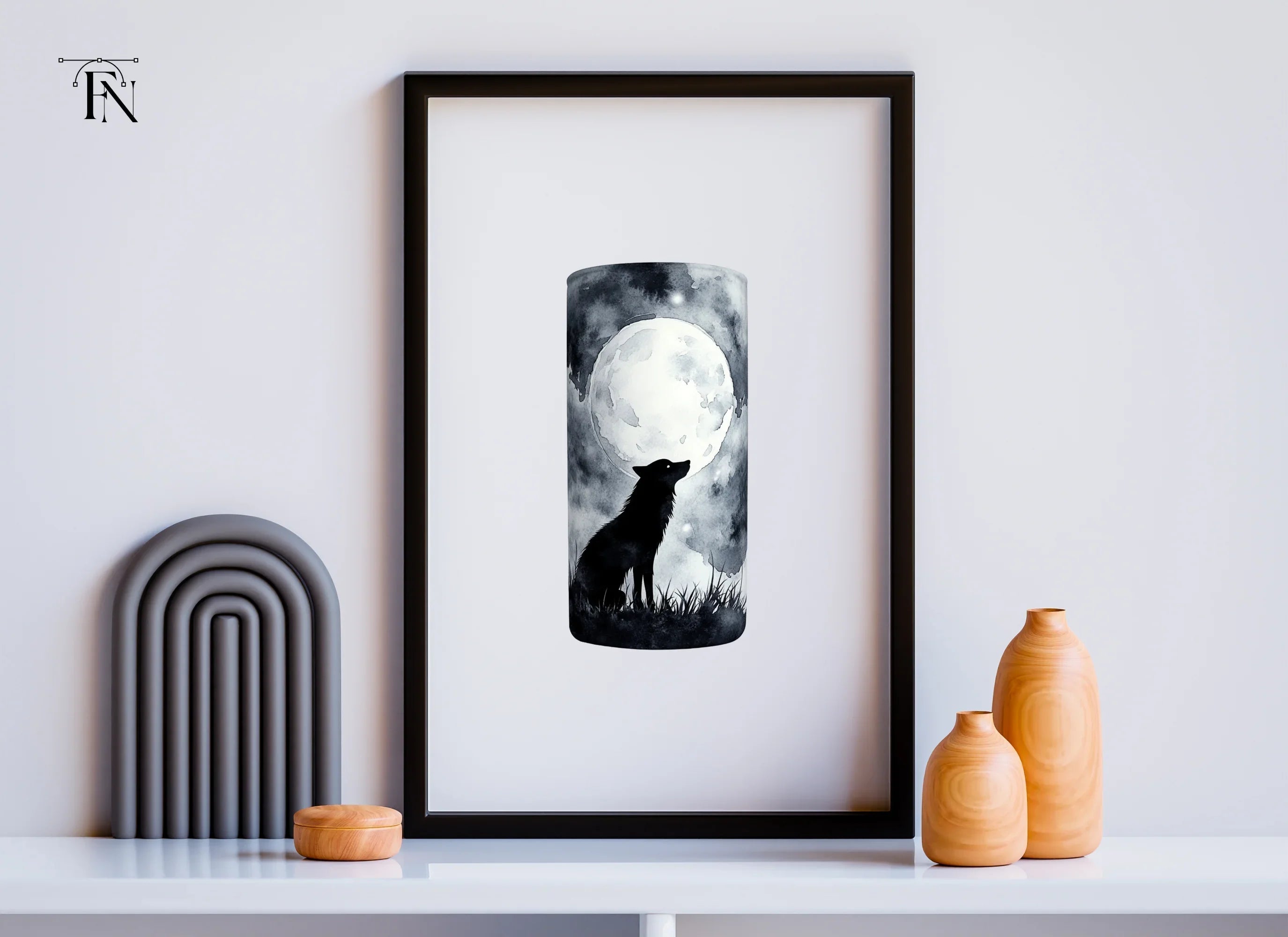 Howling Wolf Moon Night Scene Clipart Bundle