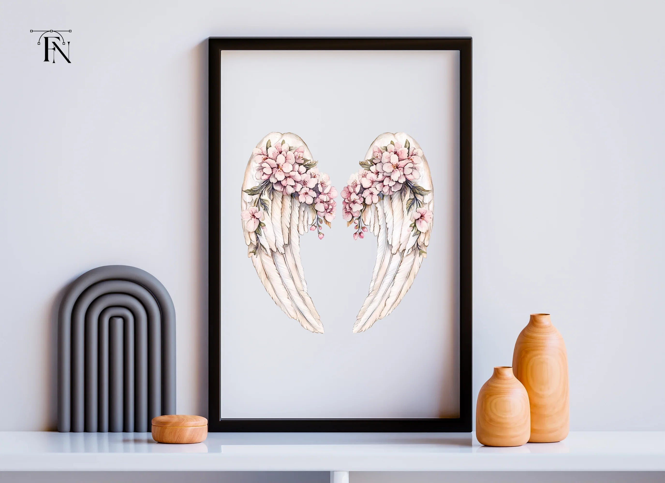 Elegant Angel Wings with Cherry Blossoms Clipart Bundle