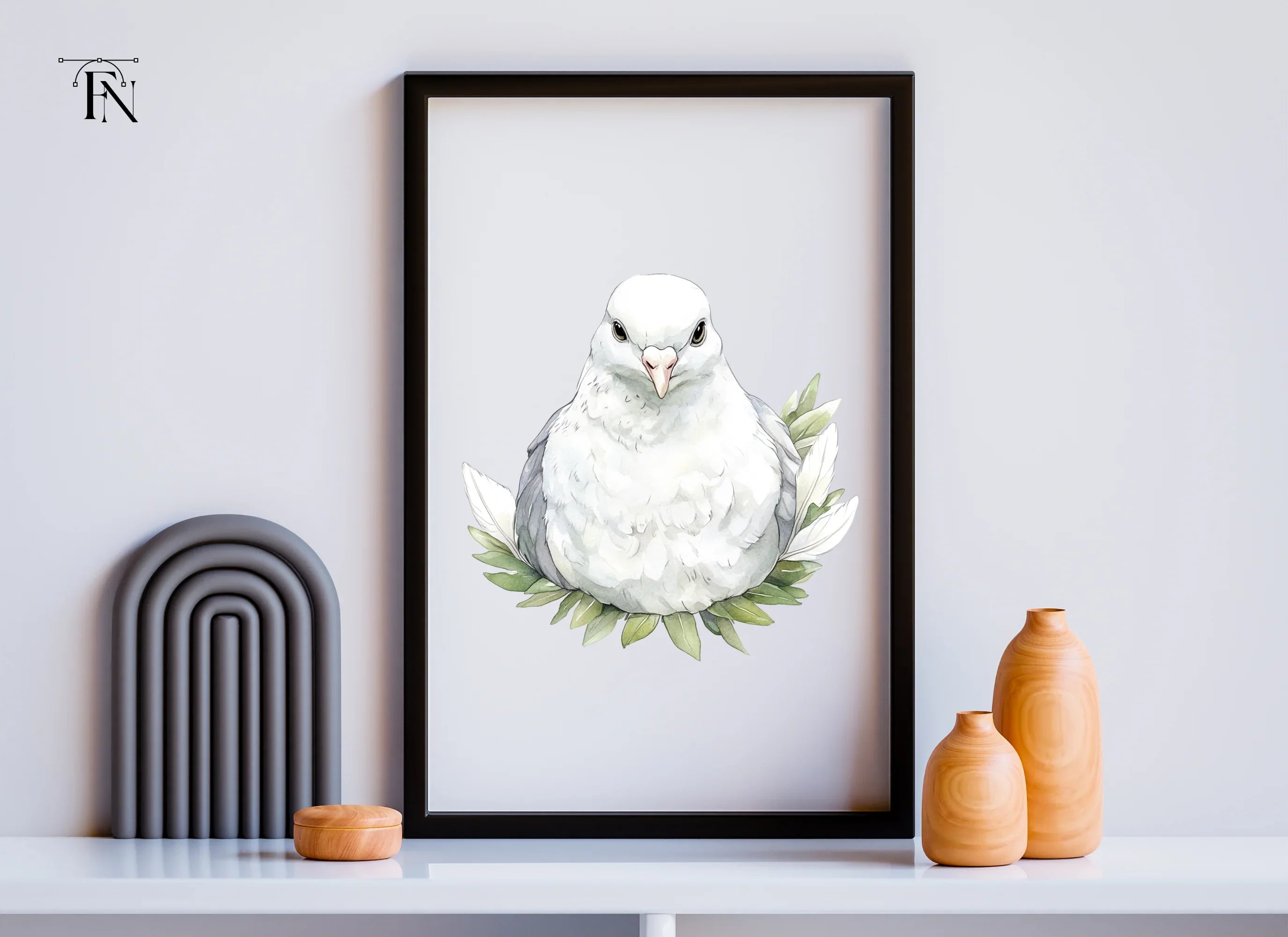White Dove with Green Leaves Clipart Bundle