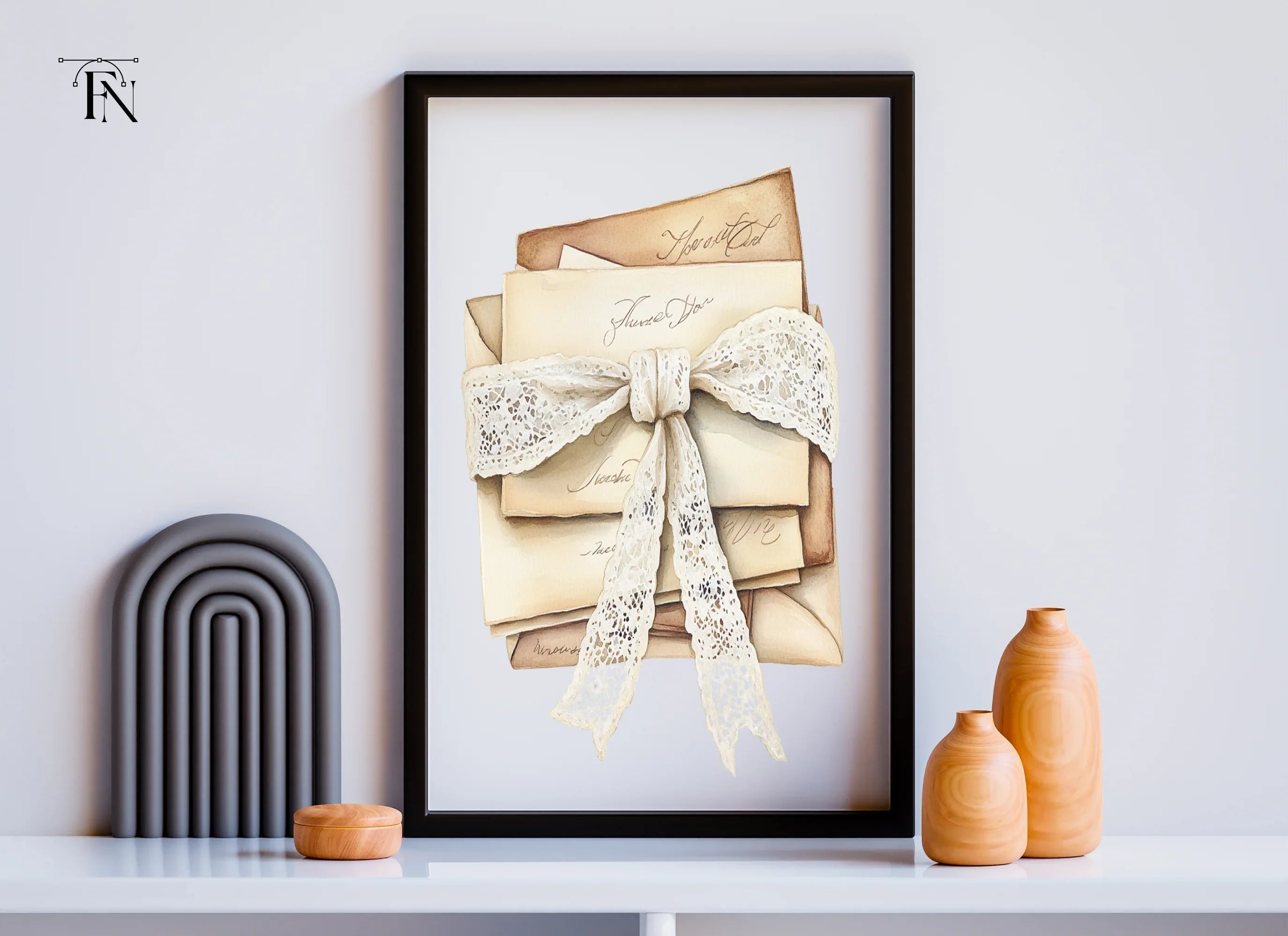 Stacked Vintage Letters with Lace Bows Clipart Bundle