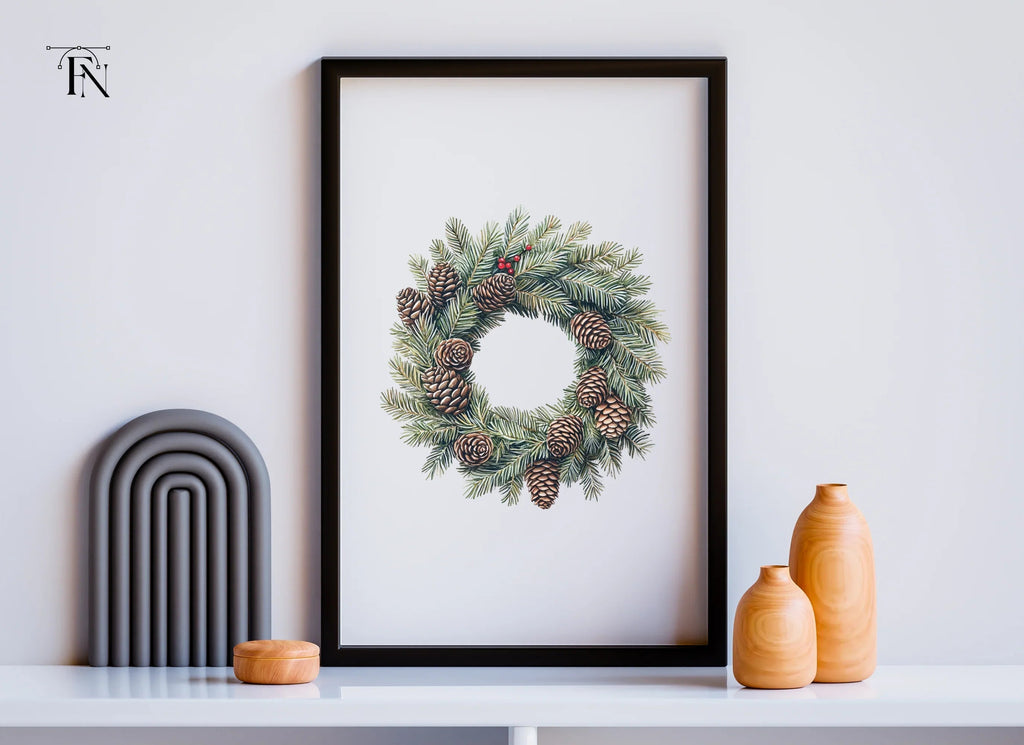 Christmas Pine Cone Wreath Clipart Bundle