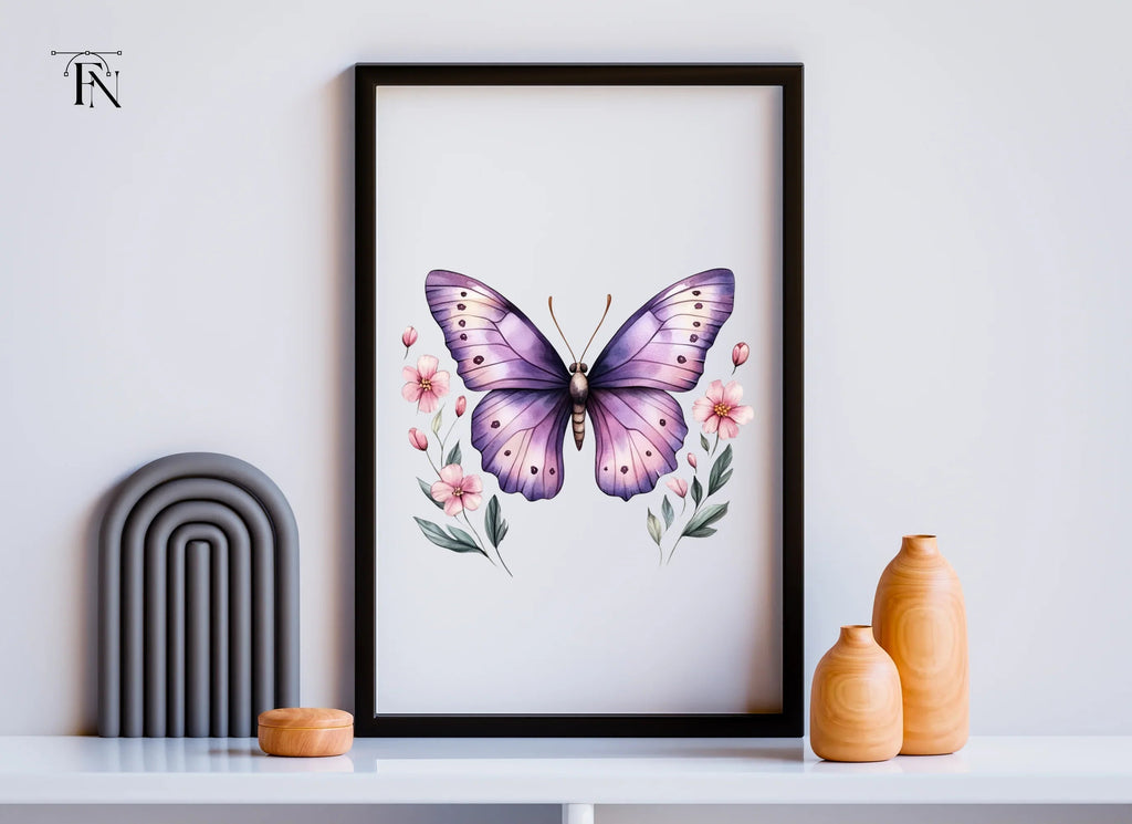 Purple Butterfly and Floral Clipart Bundle