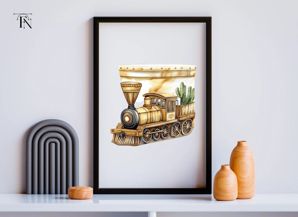 Vintage Train and Cactus Clipart Bundle