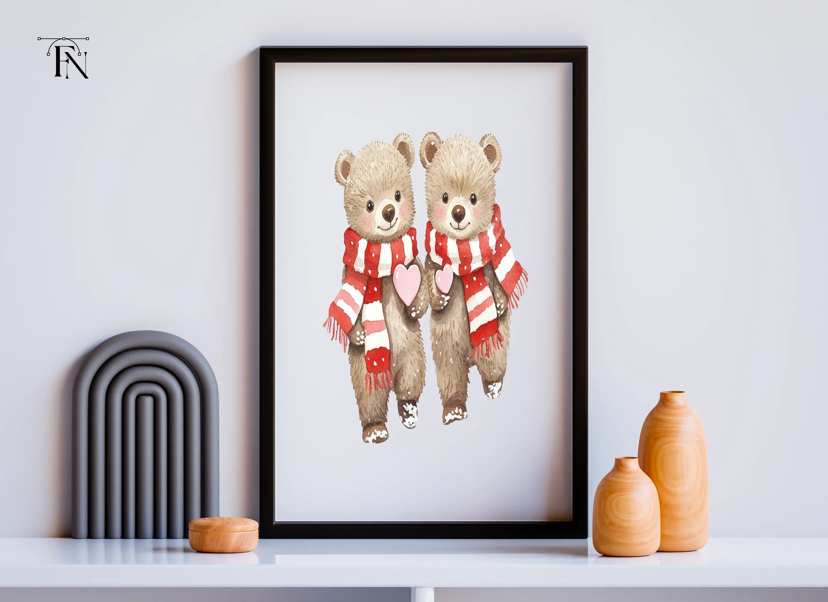 Sweet Bear Couple with Scarves and Hearts Clipart Bundle