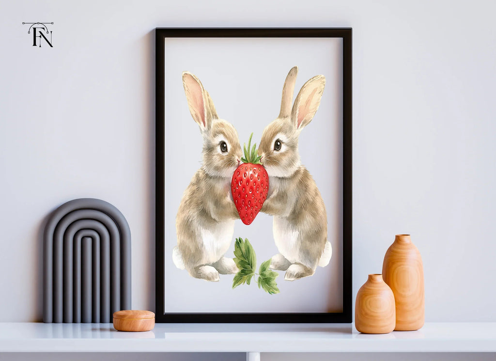 Cute Bunny Strawberry Clipart Bundle