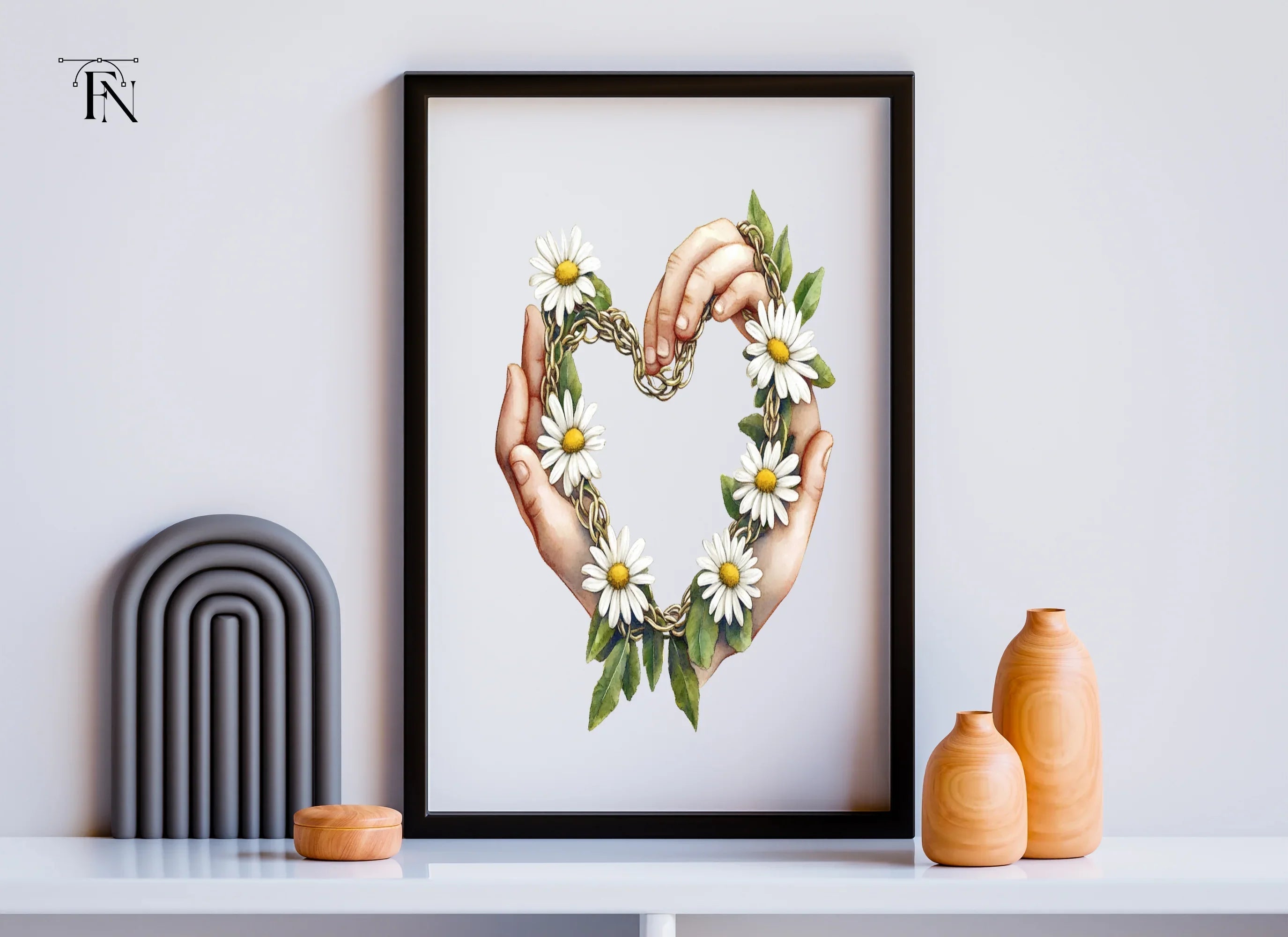 Heart Shaped Daisy Chain with Hands Clipart Bundle