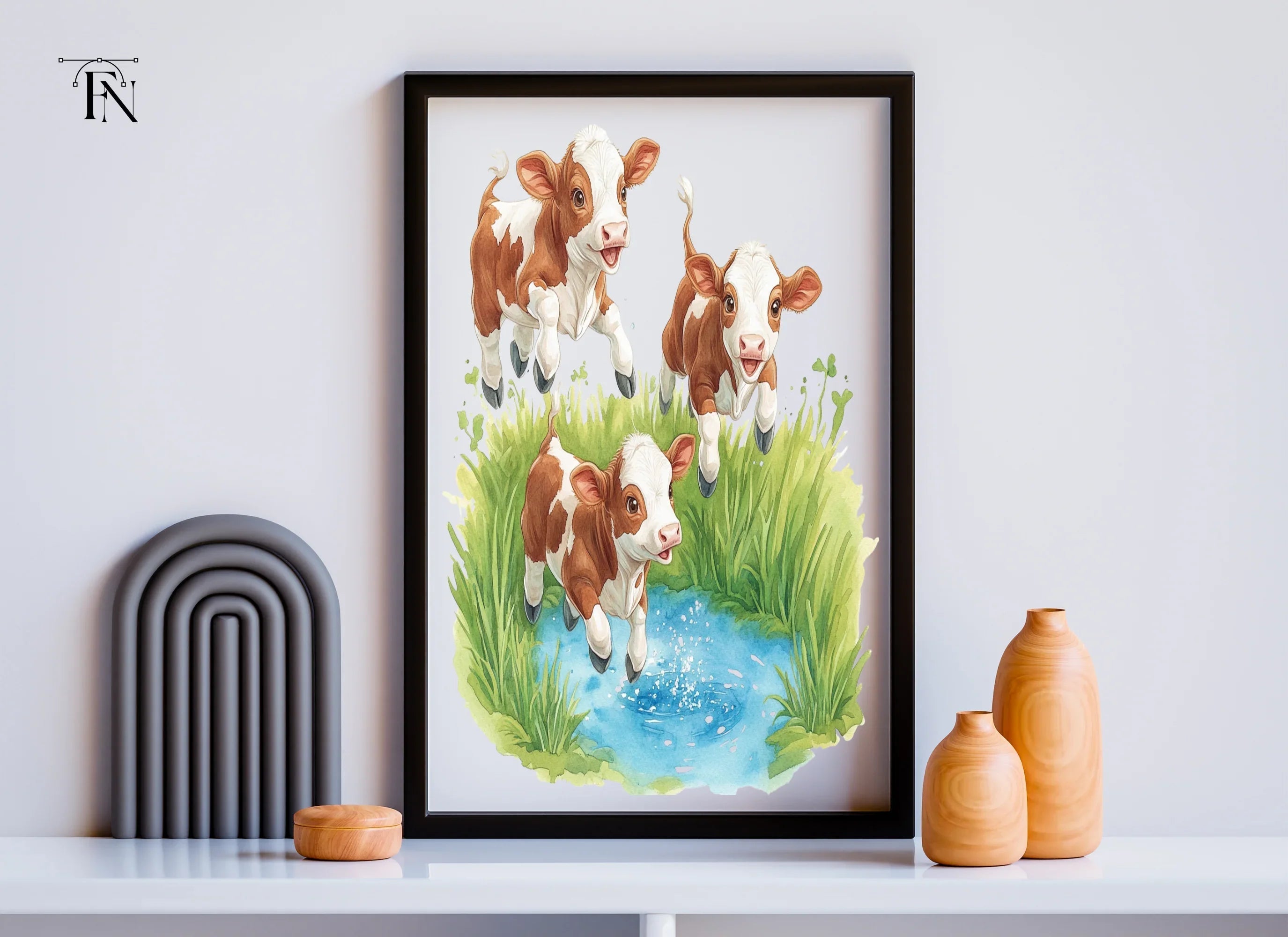 Playful Calves in Water Clipart Bundle
