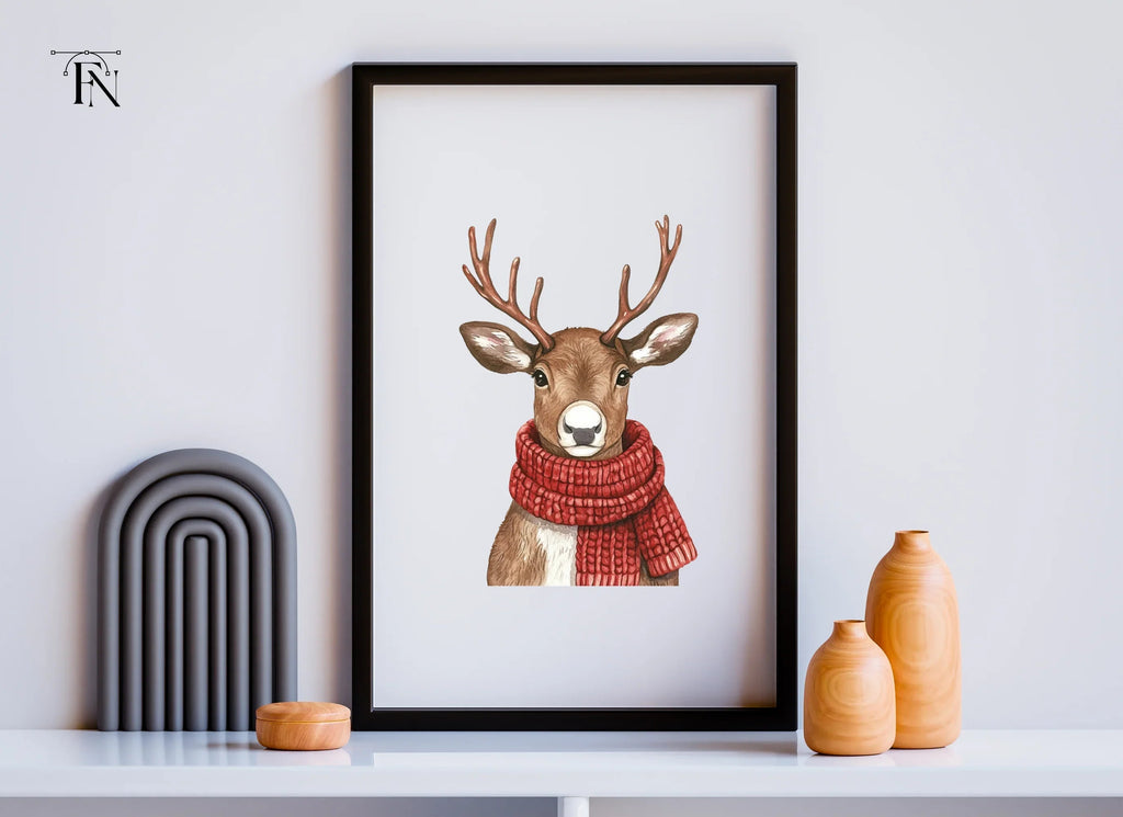 Cute Reindeer with Red Scarf Clipart Bundle