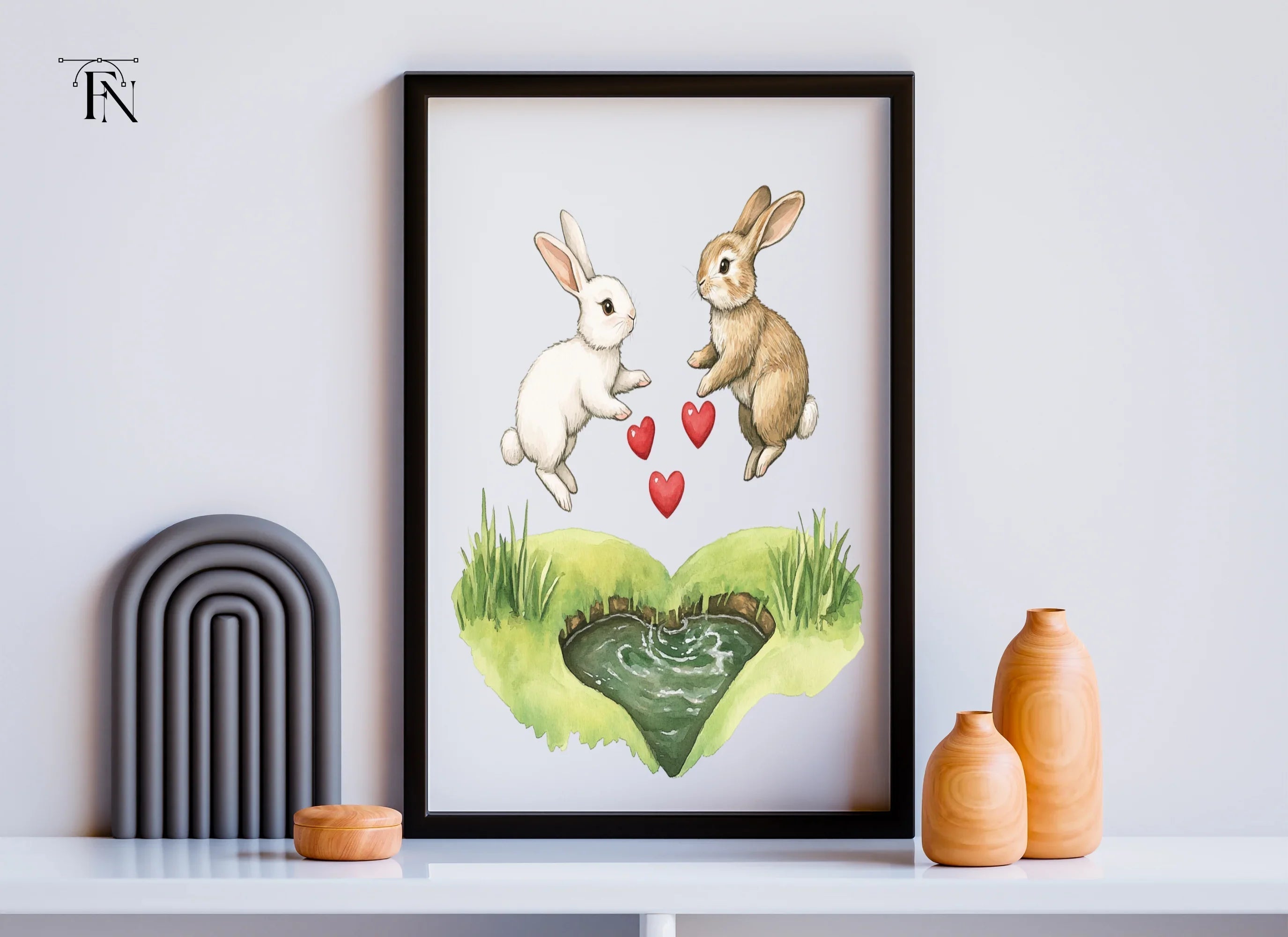 Romantic Bunny Heart Pond Clipart Bundle