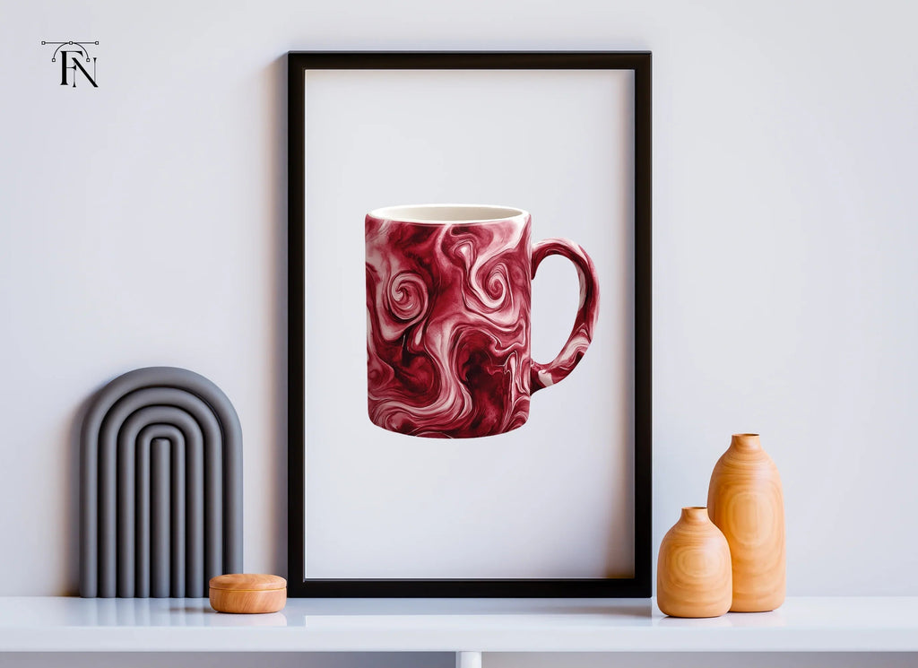 Red Marble Swirl Coffee Clipart Bundle
