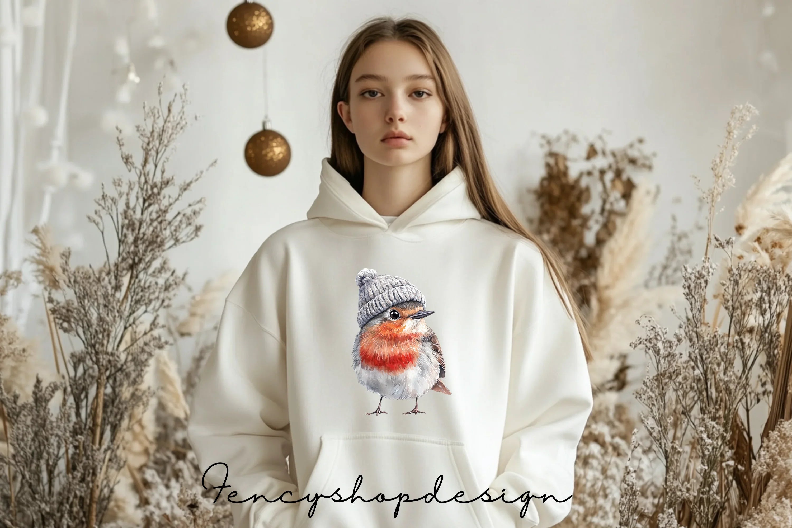 Cozy Christmas Robin Bird Clipart Bundle