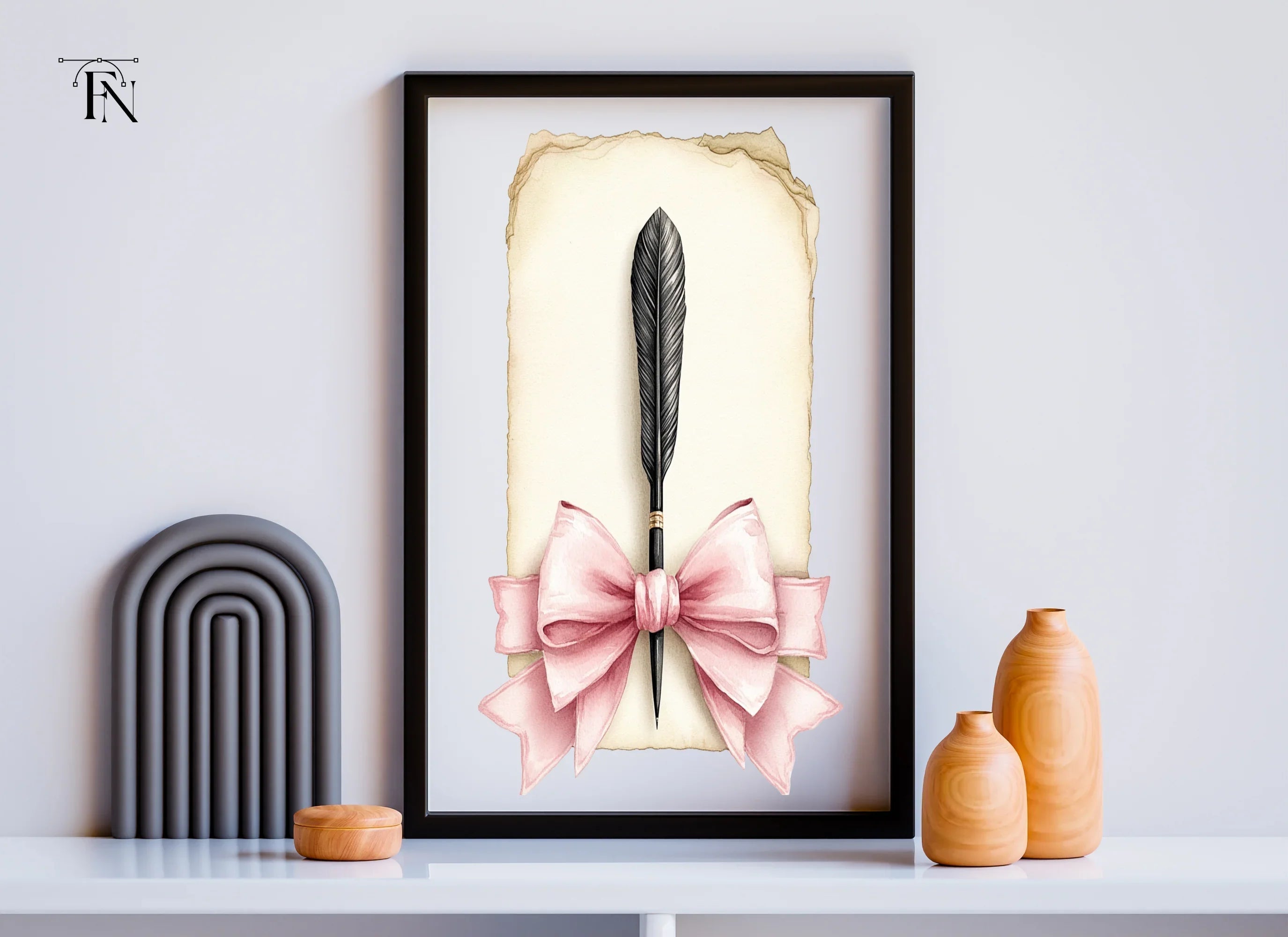 Elegant Quill and Pink Bow Clipart Bundle
