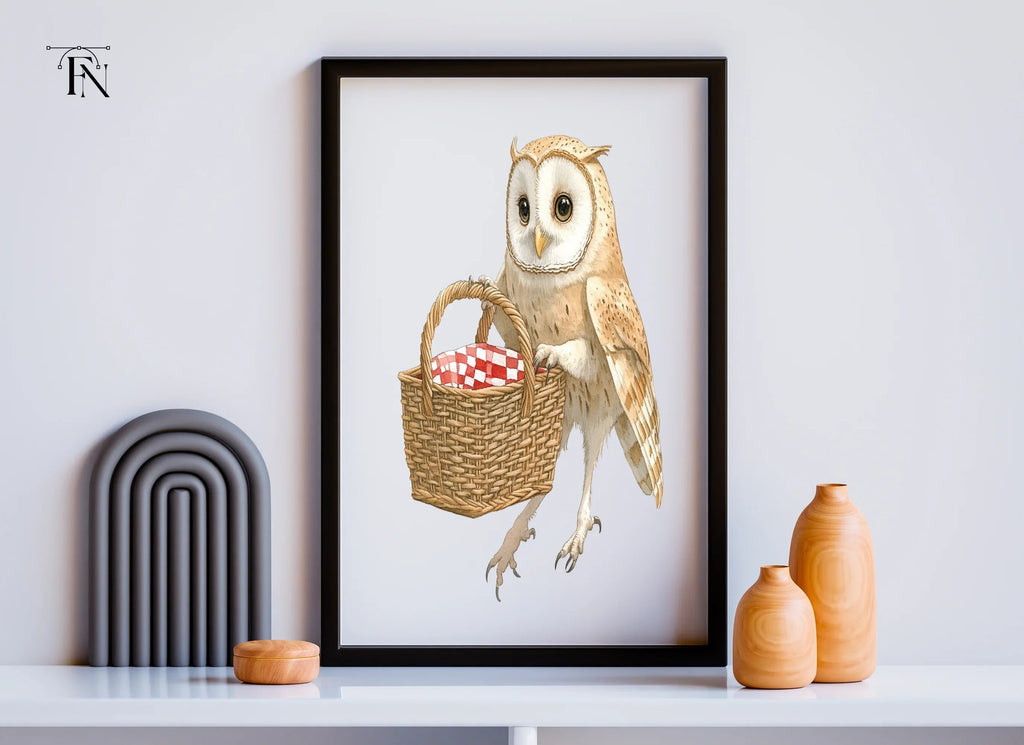 Cute Owls with Picnic Baskets Clipart Bundle