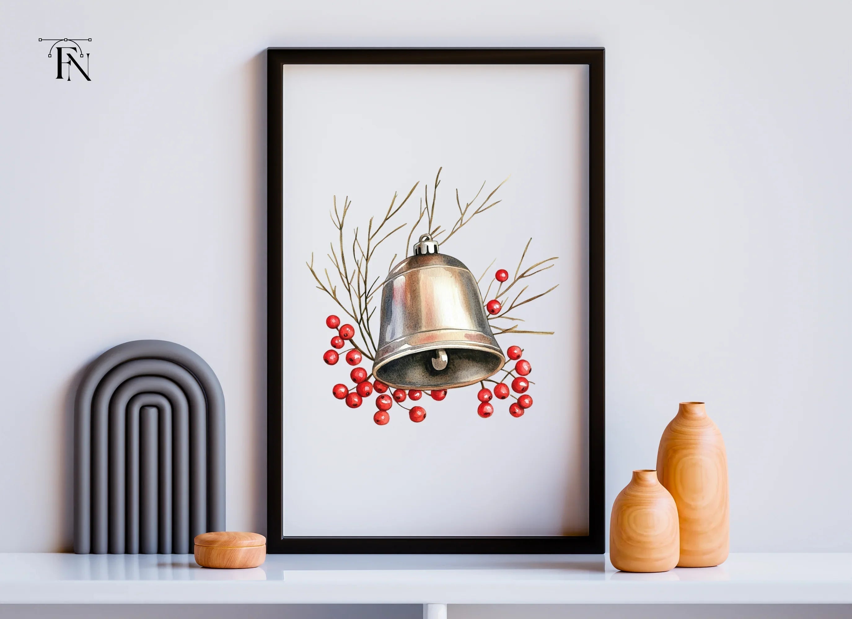 Christmas Bell with Berries Clipart Bundle