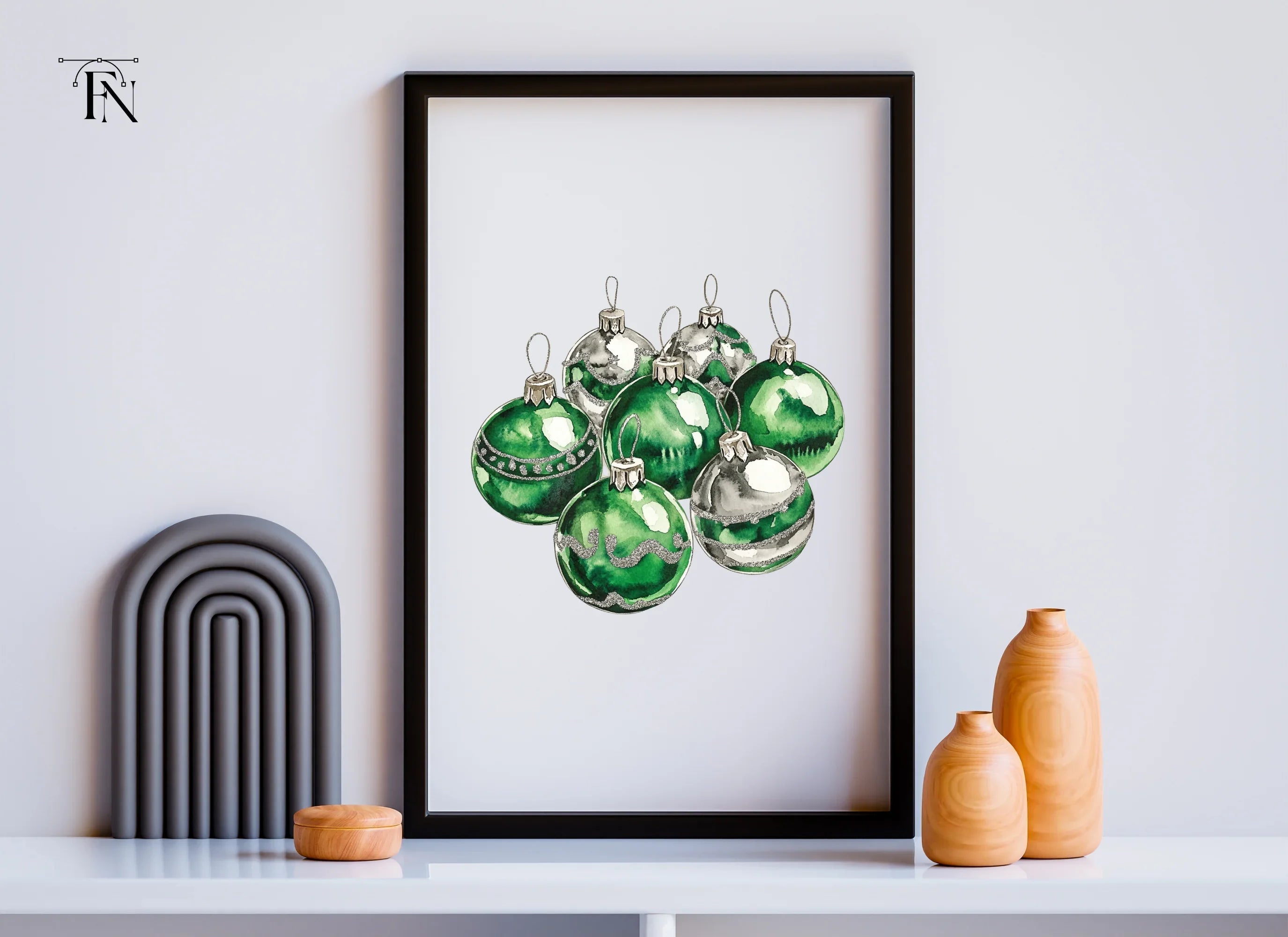 Green Silver Ornaments Clipart Bundle
