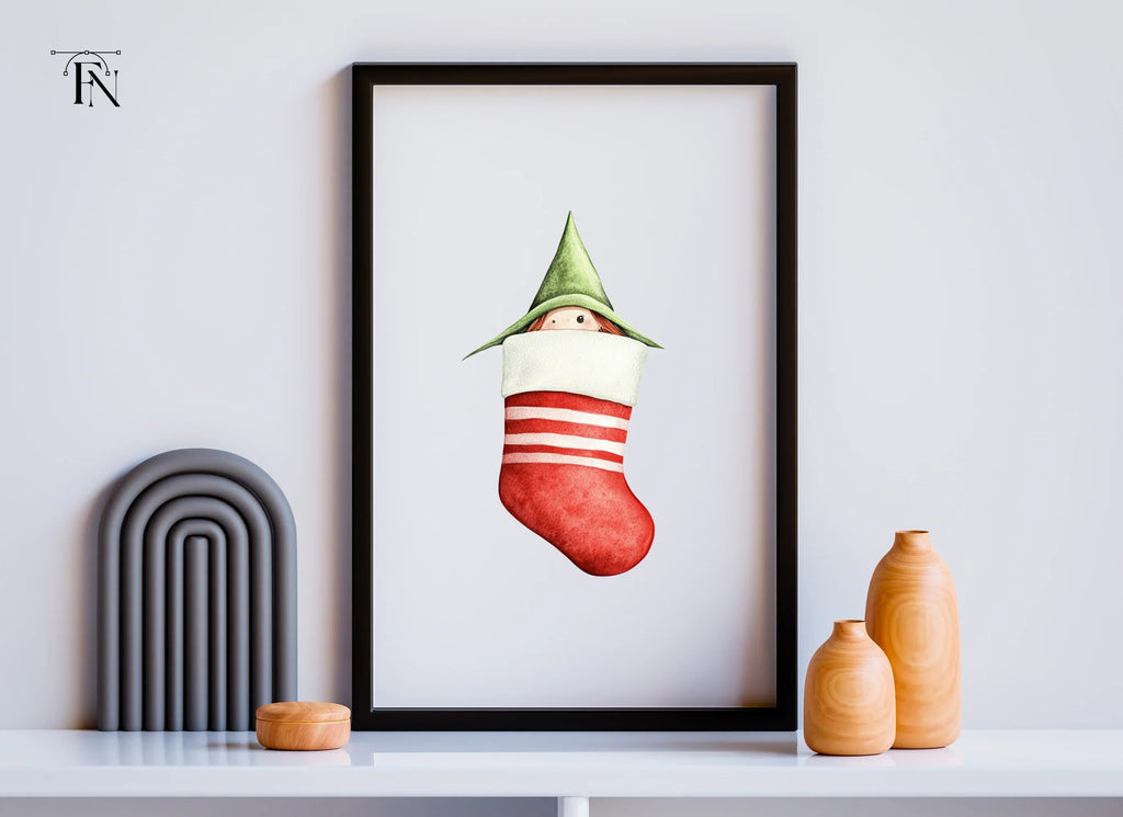 Cute Christmas Elf Peeking from Stocking Clipart Bundle