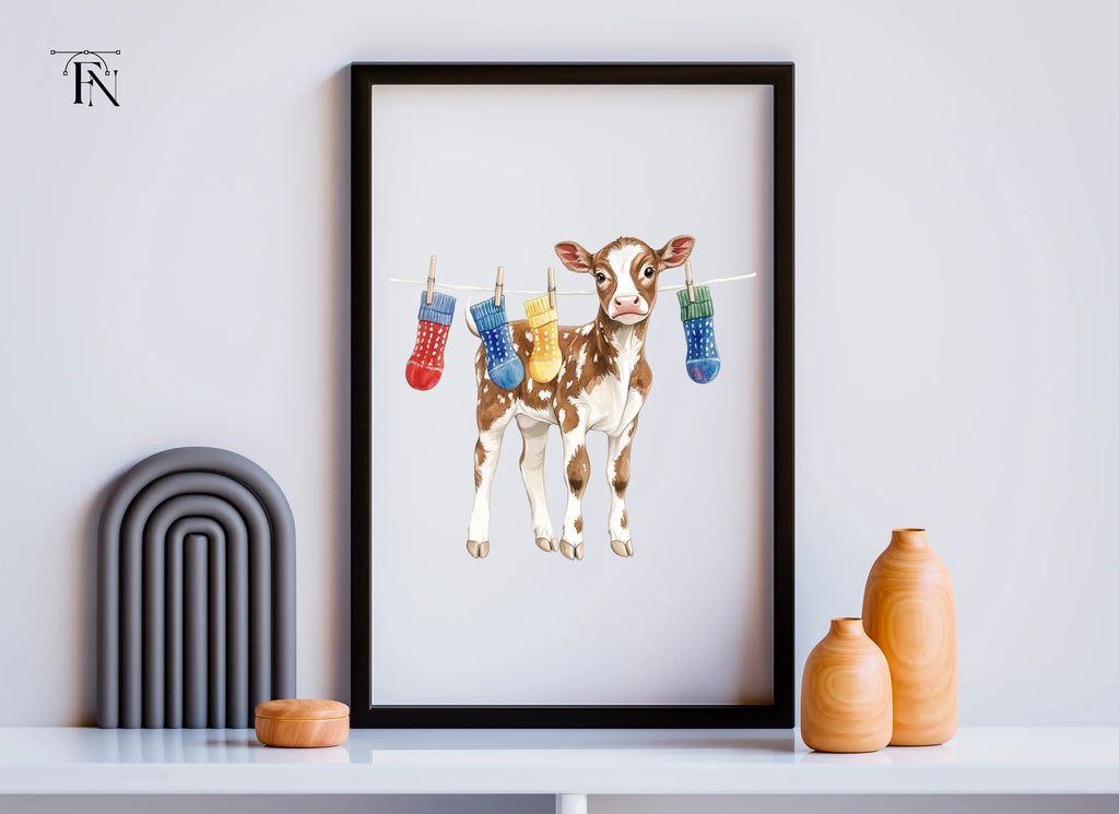 Cute Calves with Socks on Clothesline Clipart Bundle