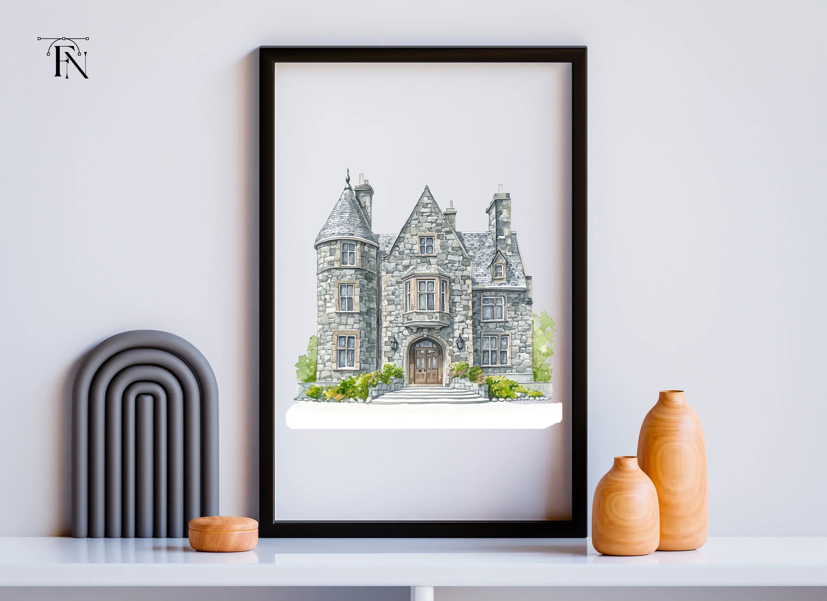 Elegant Stone Manor House Clipart Bundle
