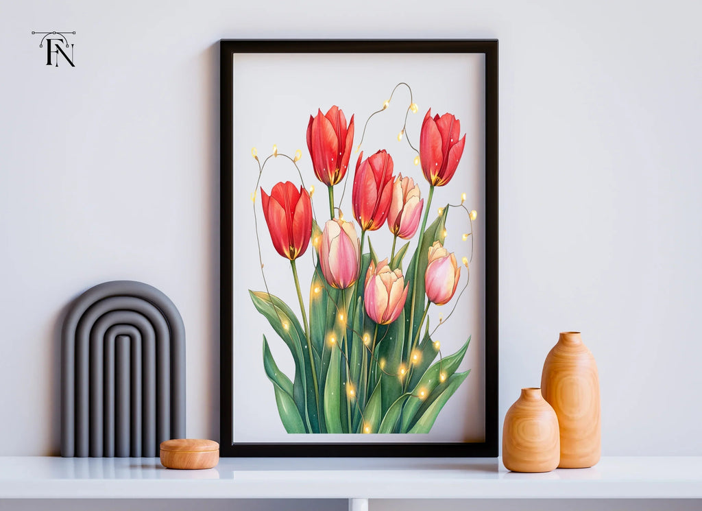 Tulip Bouquet with Fairy Lights Clipart Bundle