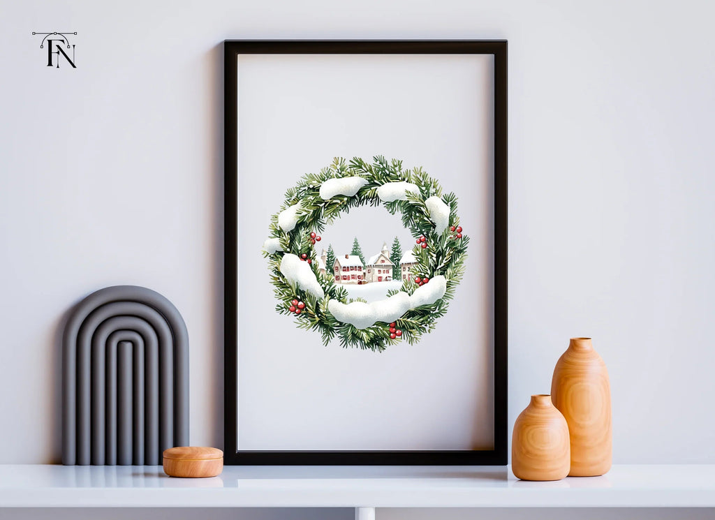Christmas Village Wreath Clipart Bundle
