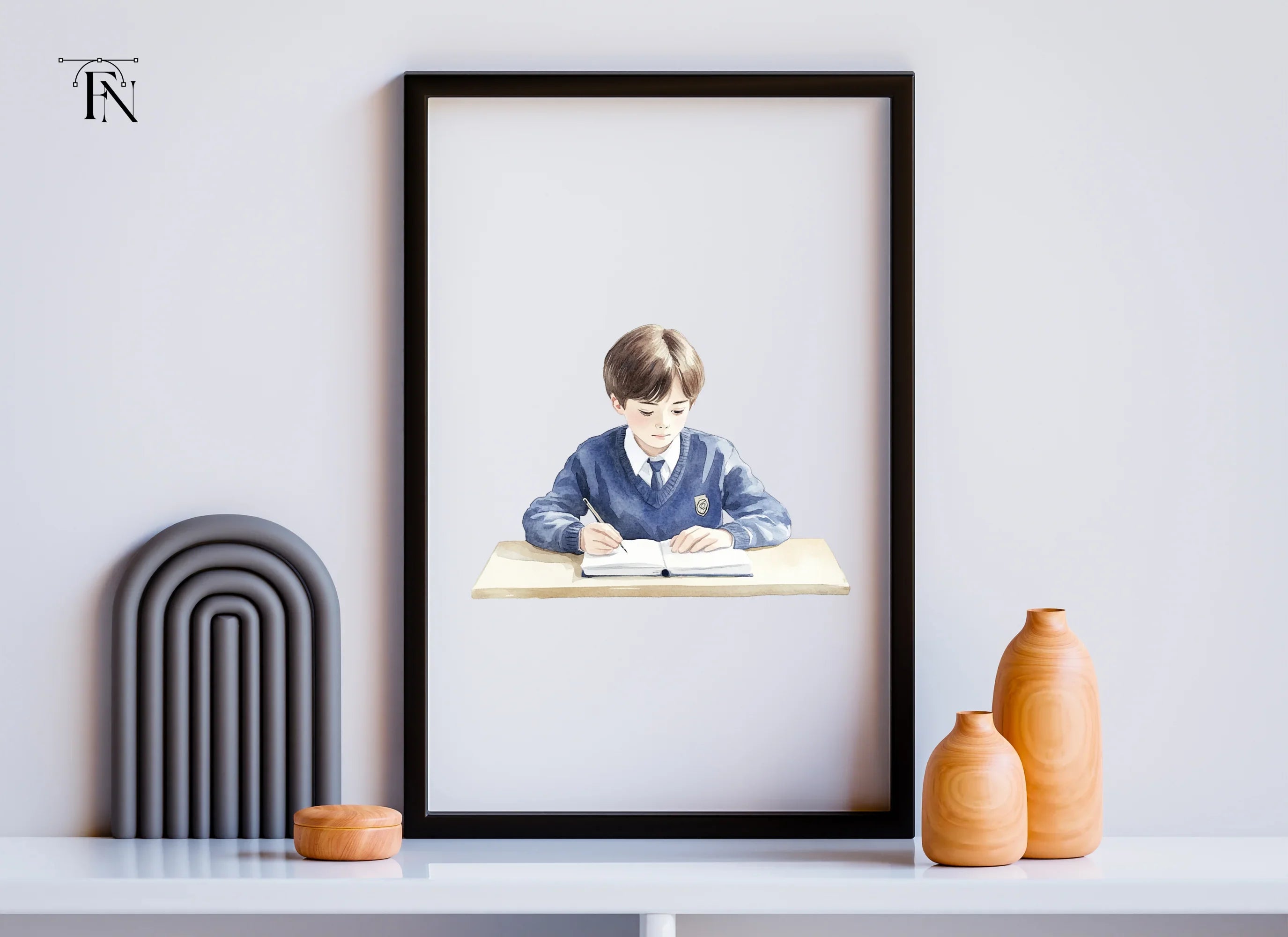 Boys Studying at Desk Clipart Bundle