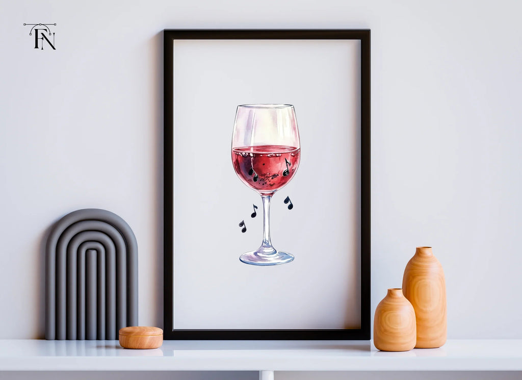 Red Wine Glass with Music Notes Clipart Bundle