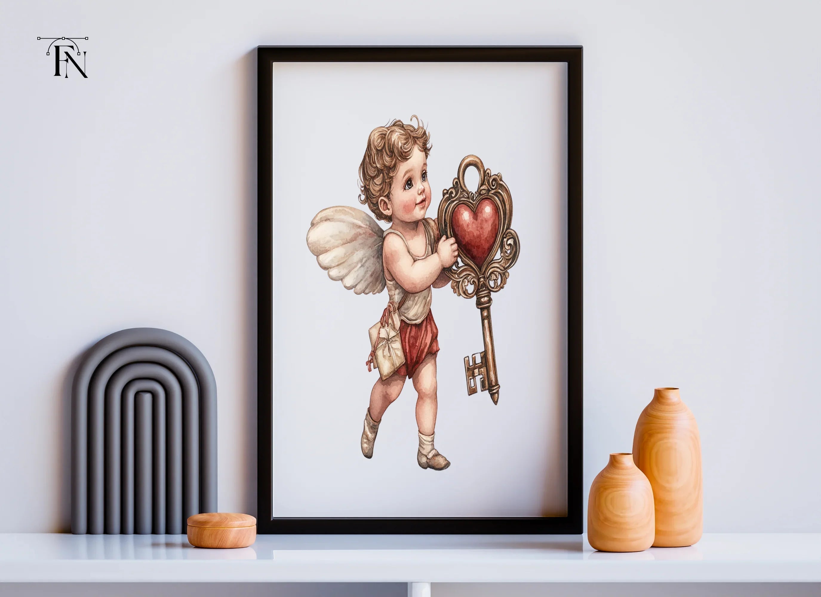 Cute Cherubs with Heart Keys Clipart Bundle