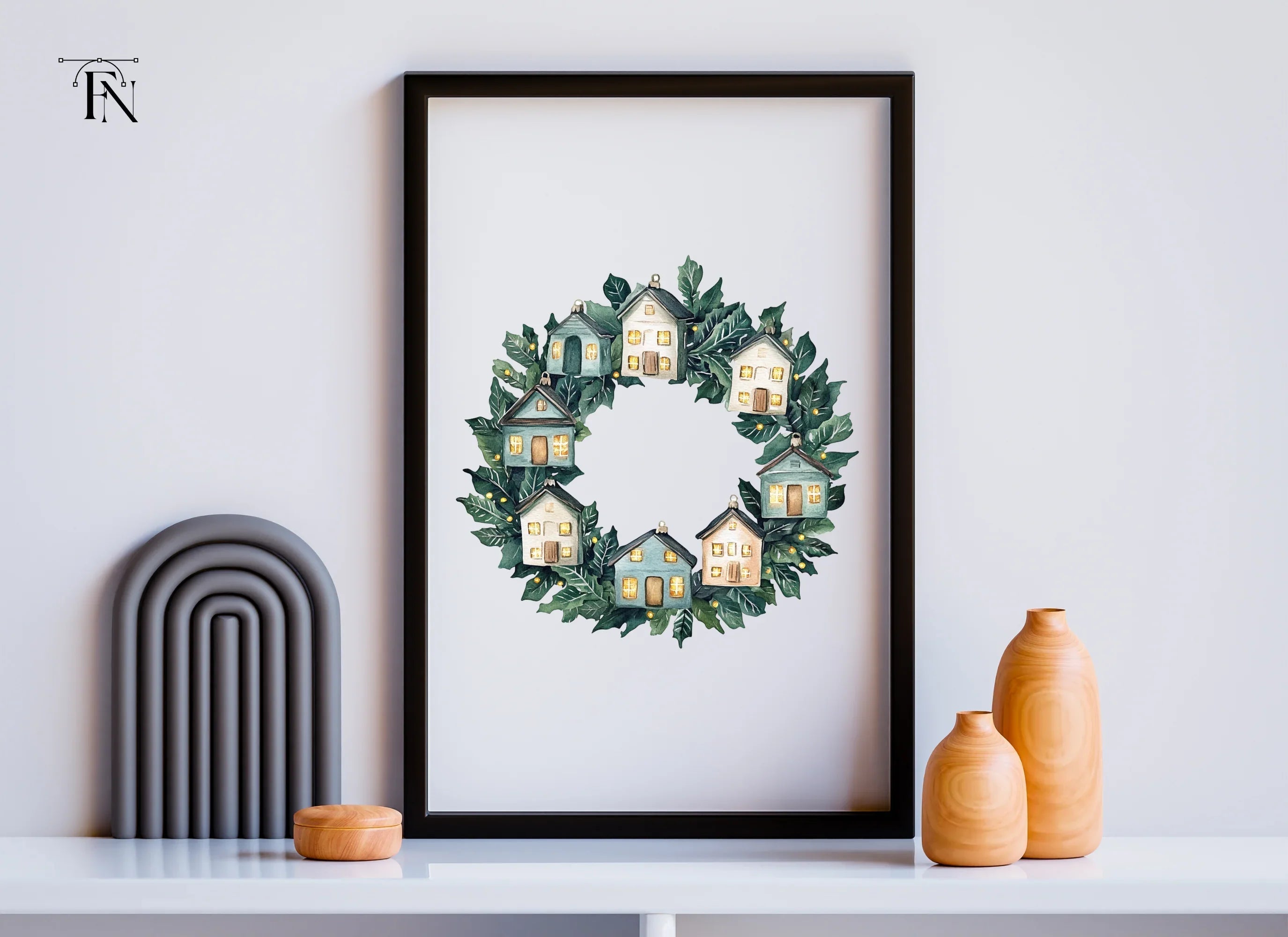 Christmas Village Wreaths Clipart Bundle