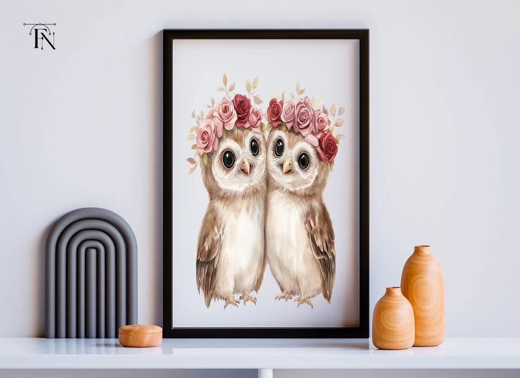 Cute Owl Couples with Flower Crowns Clipart Bundle