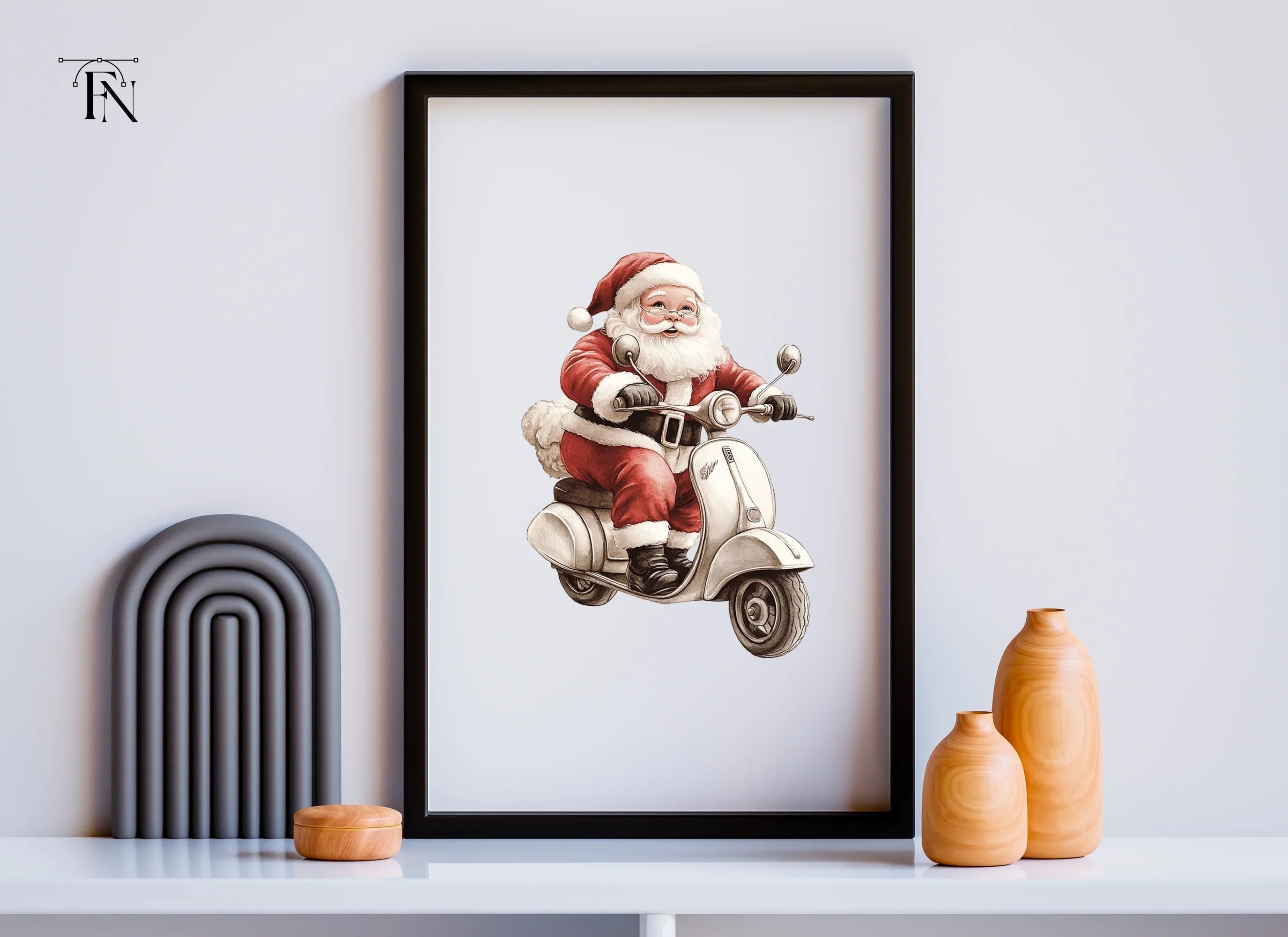Santa Riding Vespa Clipart Bundle