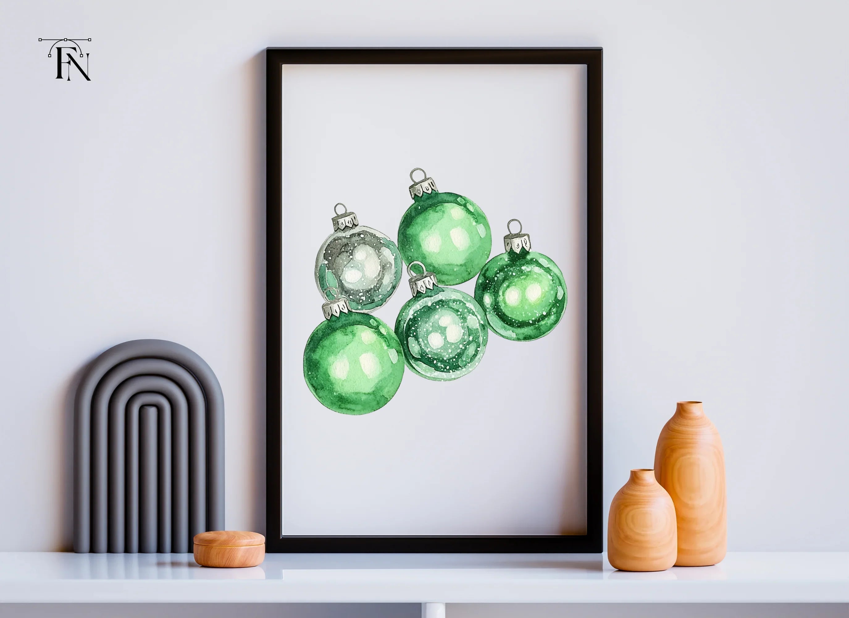 Green Christmas Ornaments Clipart Bundle