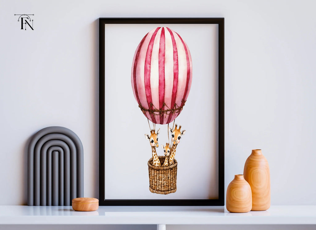 Giraffes in Hot Air Balloons Clipart Bundle