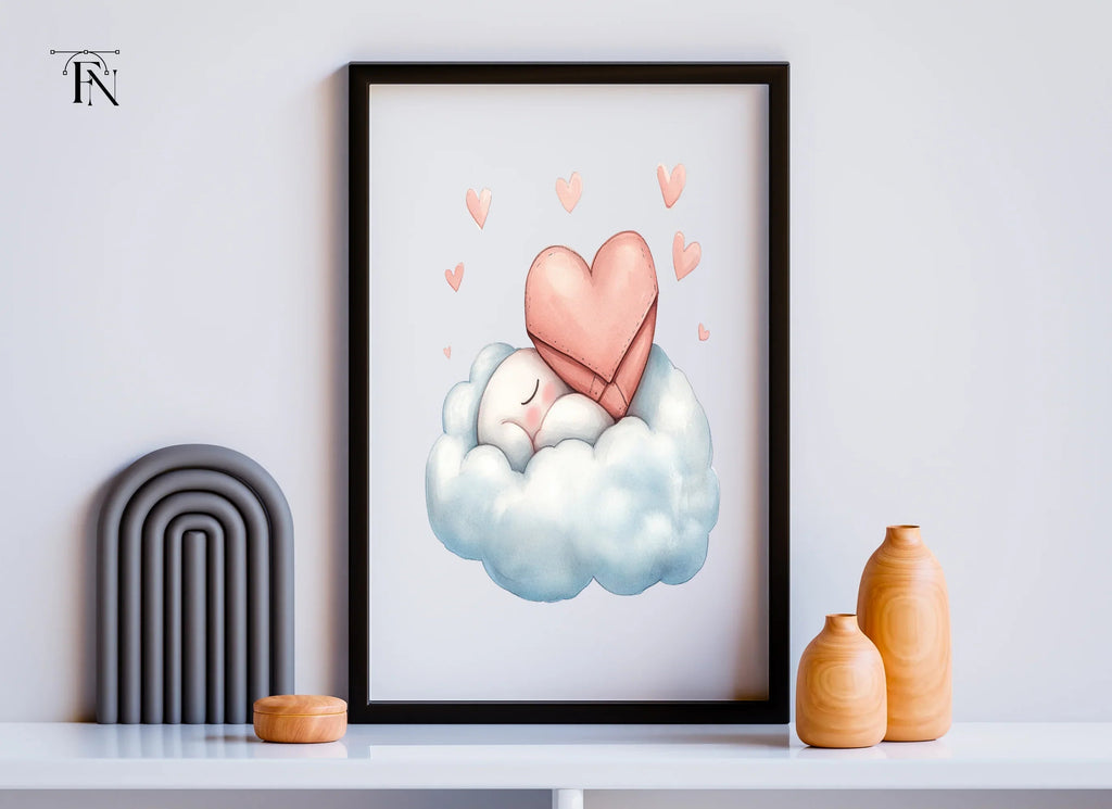 Sleeping Hearts on Clouds Clipart Bundle
