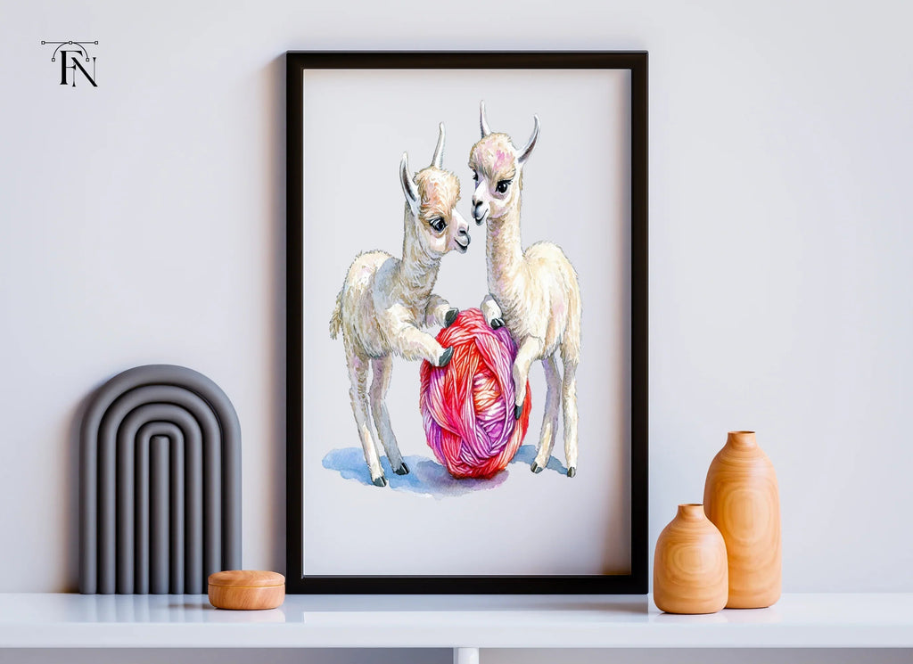 Cute Baby Llamas Playing With Yarn Clipart Bundle