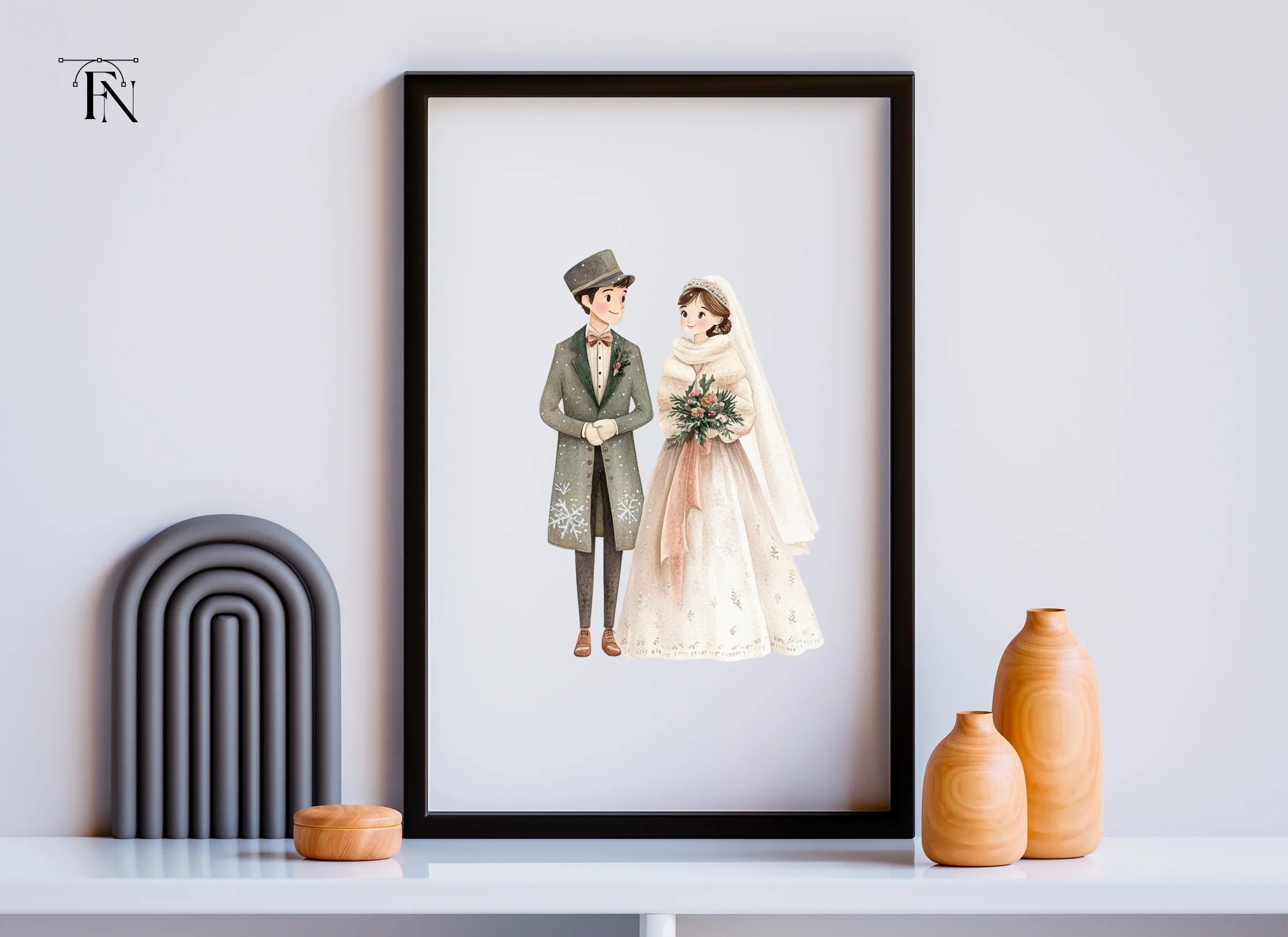 Winter Wedding Couple Clipart Bundle