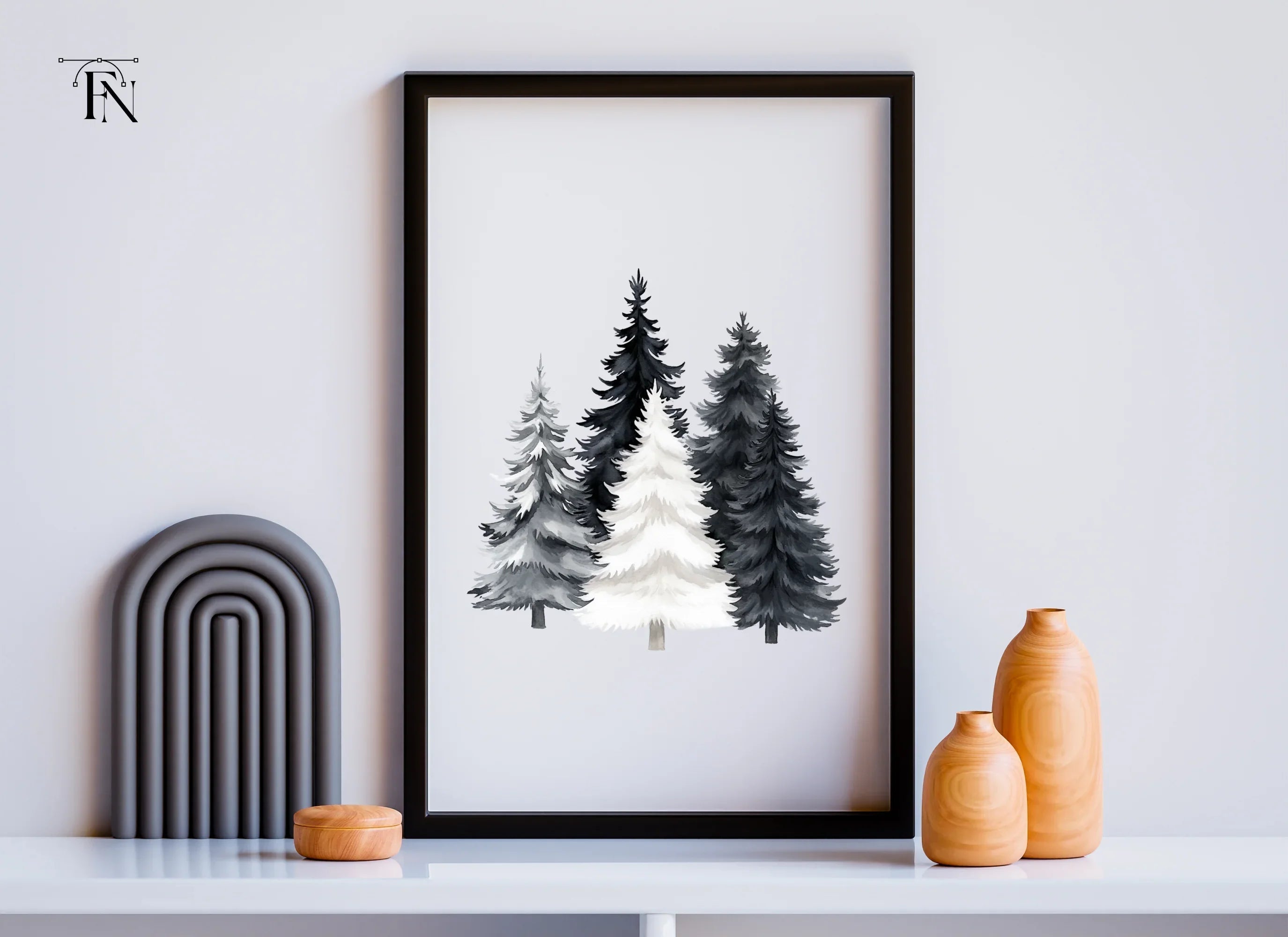 Monochrome Christmas Tree Clipart Bundle