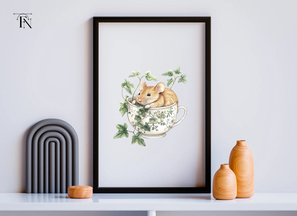 Brown Mice in Teacups Clipart Bundle