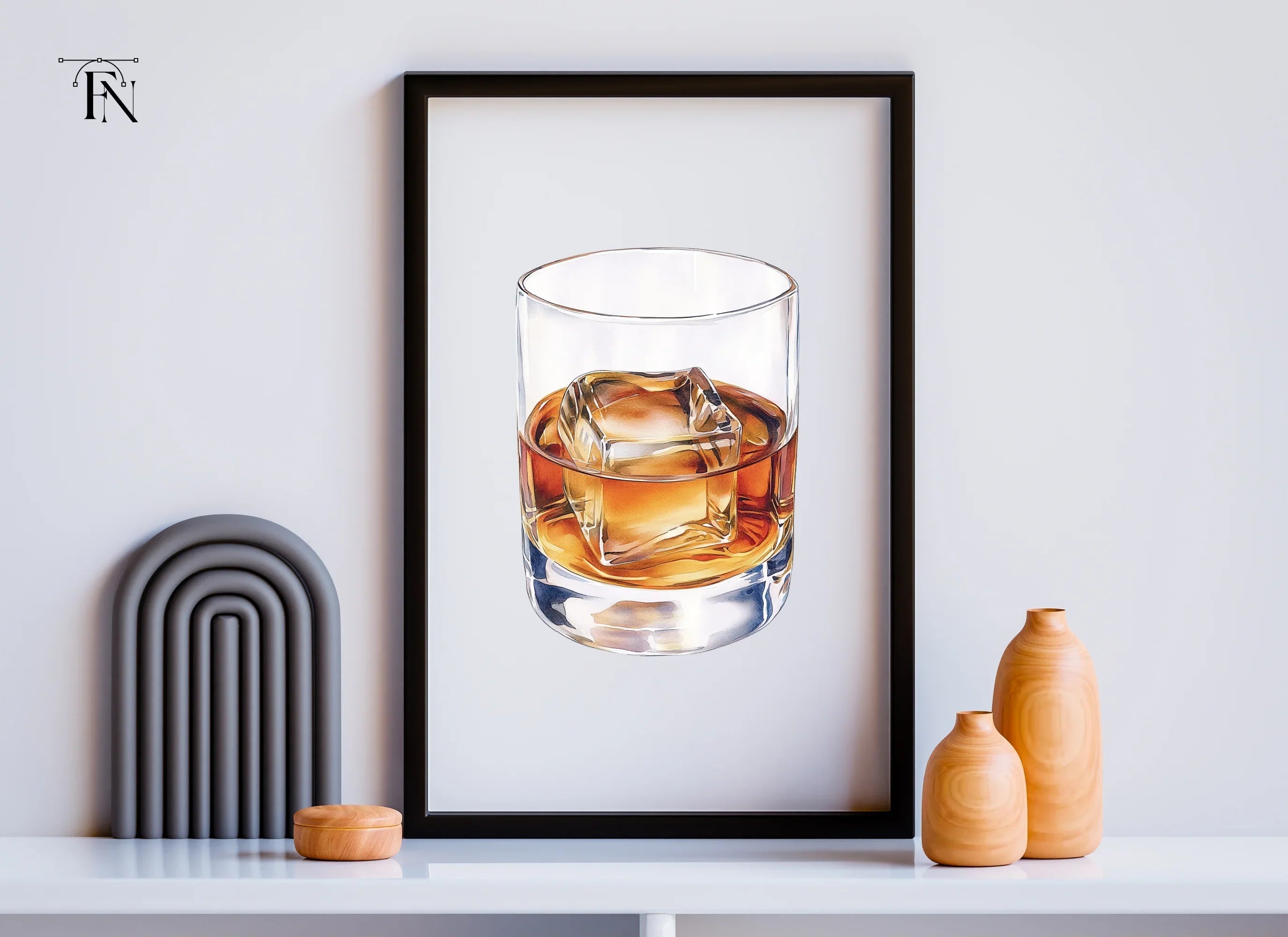 Whiskey Glasses with Ice Clipart Bundle