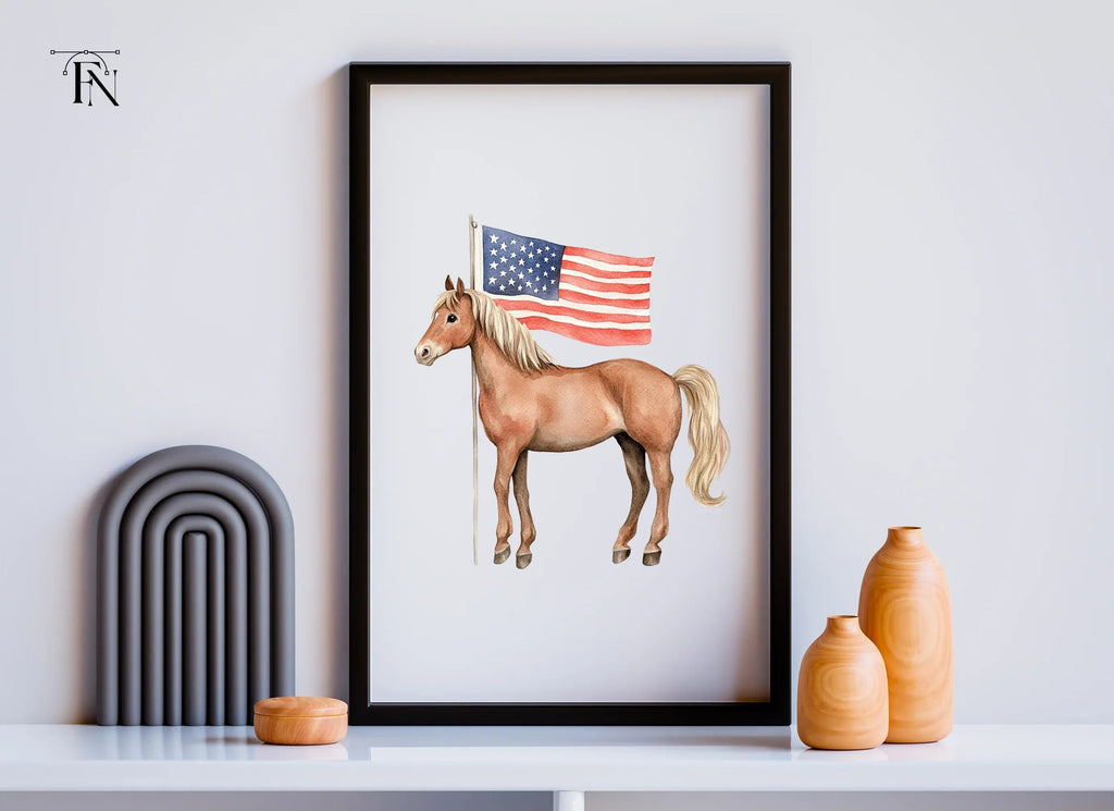 Patriotic Horses with American Flags Clipart Bundle