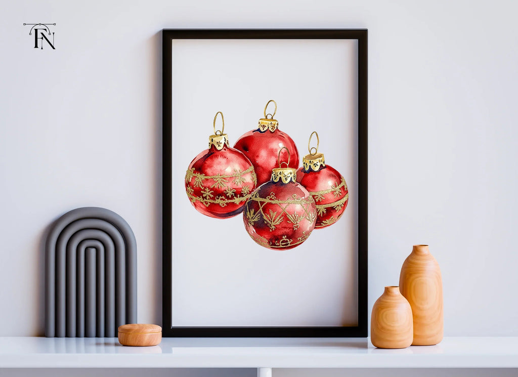 Sparkling Red Christmas Baubles Clipart Bundle