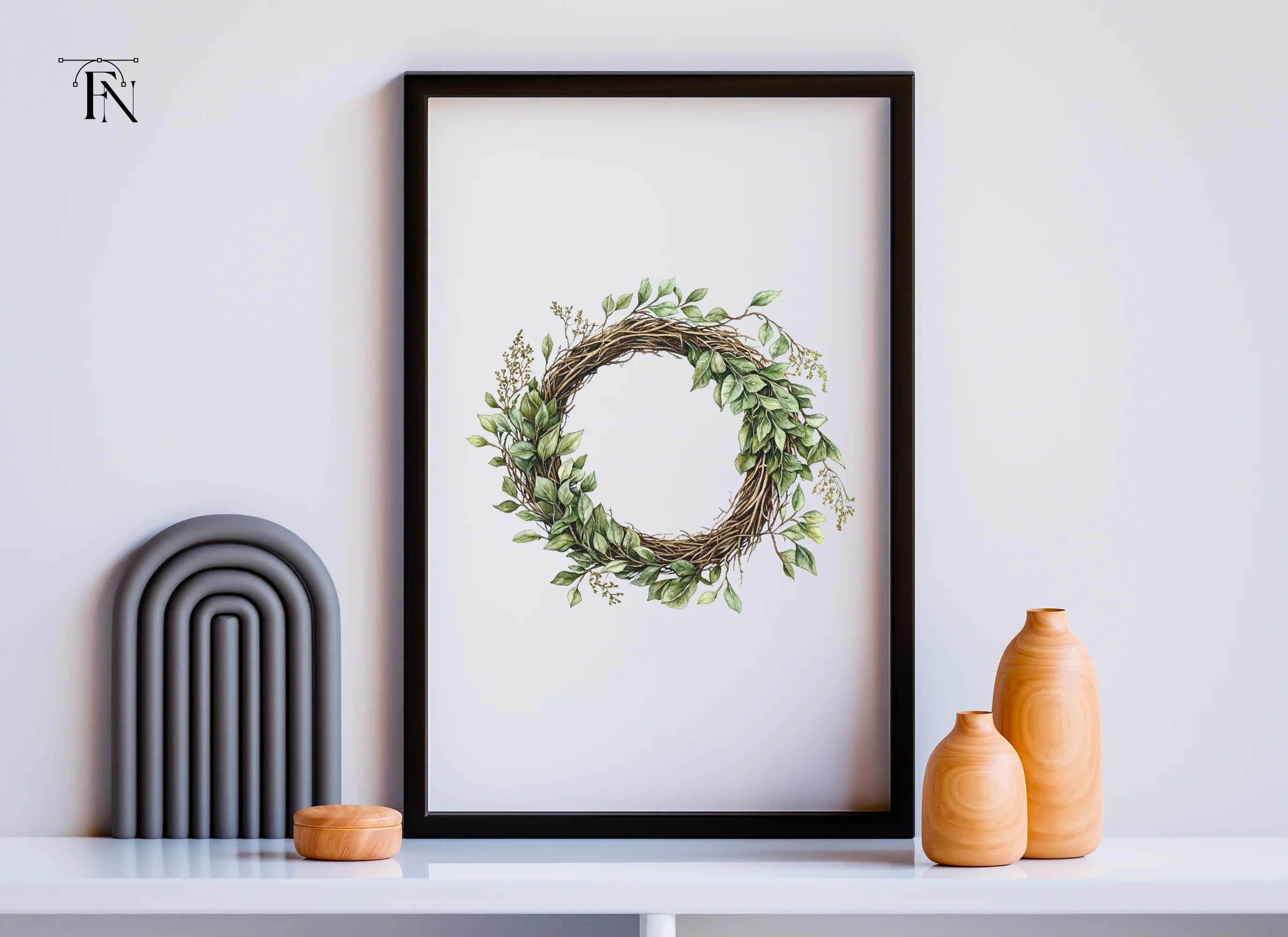 Rustic Greenery Wreath Clipart Bundle