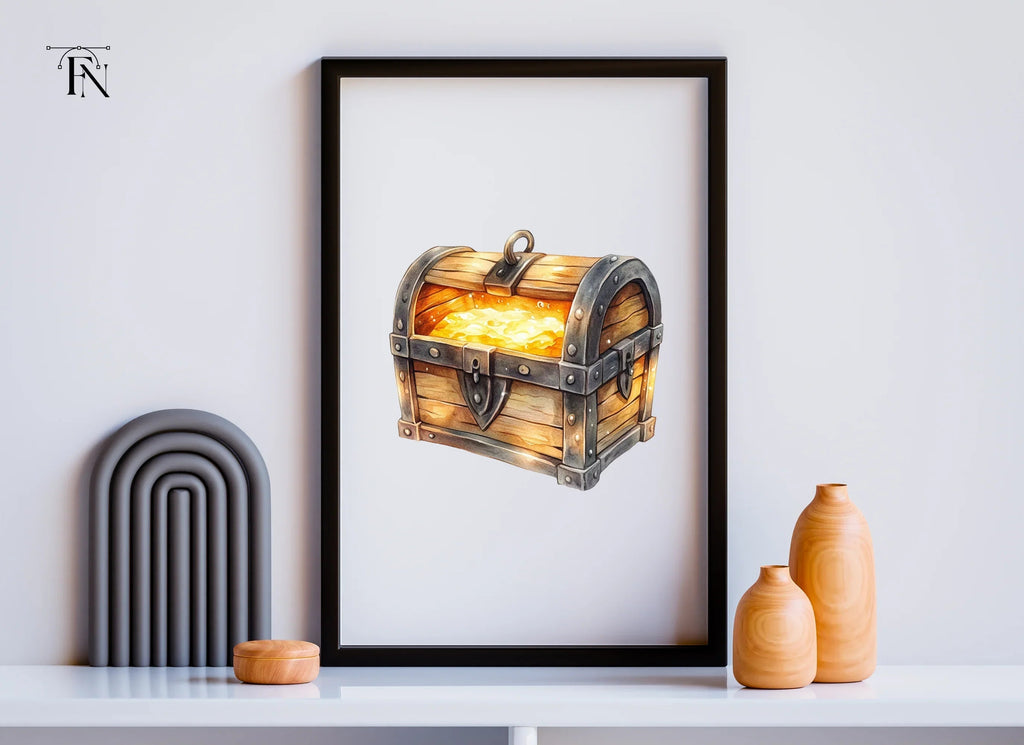 Open Treasure Chest Gold Clipart Bundle